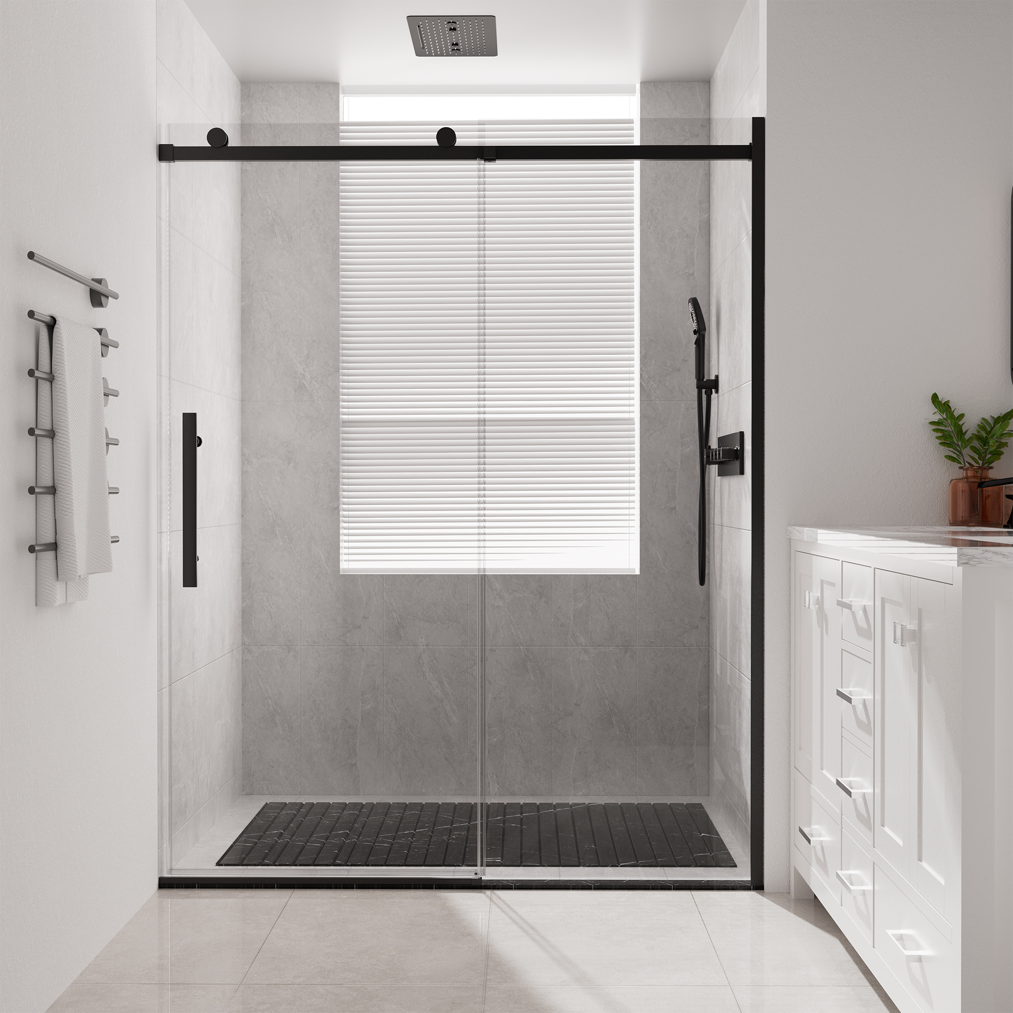 60"x76" Frameless Shower Door with Cushioned Single Slide, SGCC-Certified Tempered Shower Glass Door in Matte Black/Chrome/Brushed Nickel/Brushed Gold