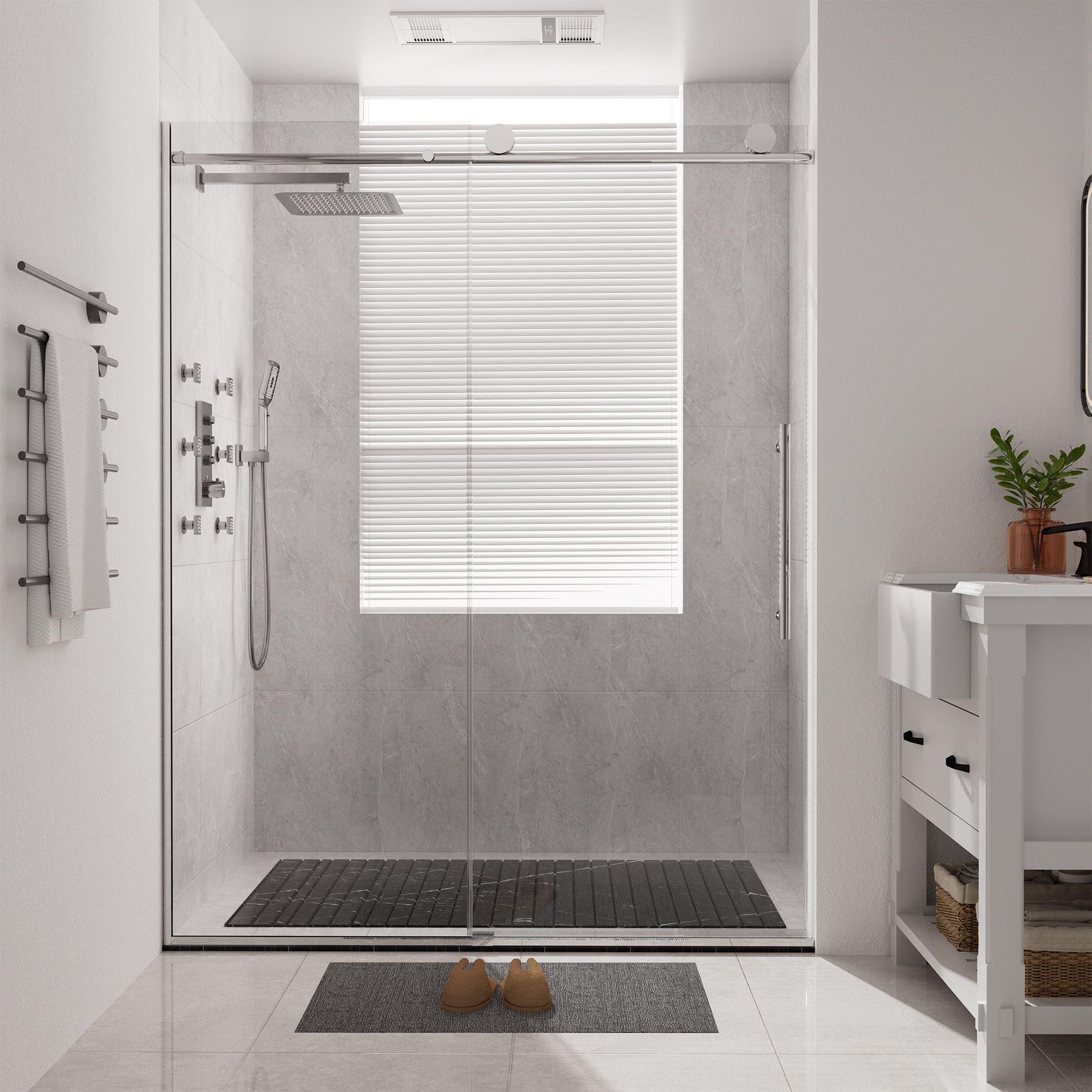 60"x76" Frameless Shower Door with Single Slide and Cushioned Enclosure in Chrome/Brushed Gold