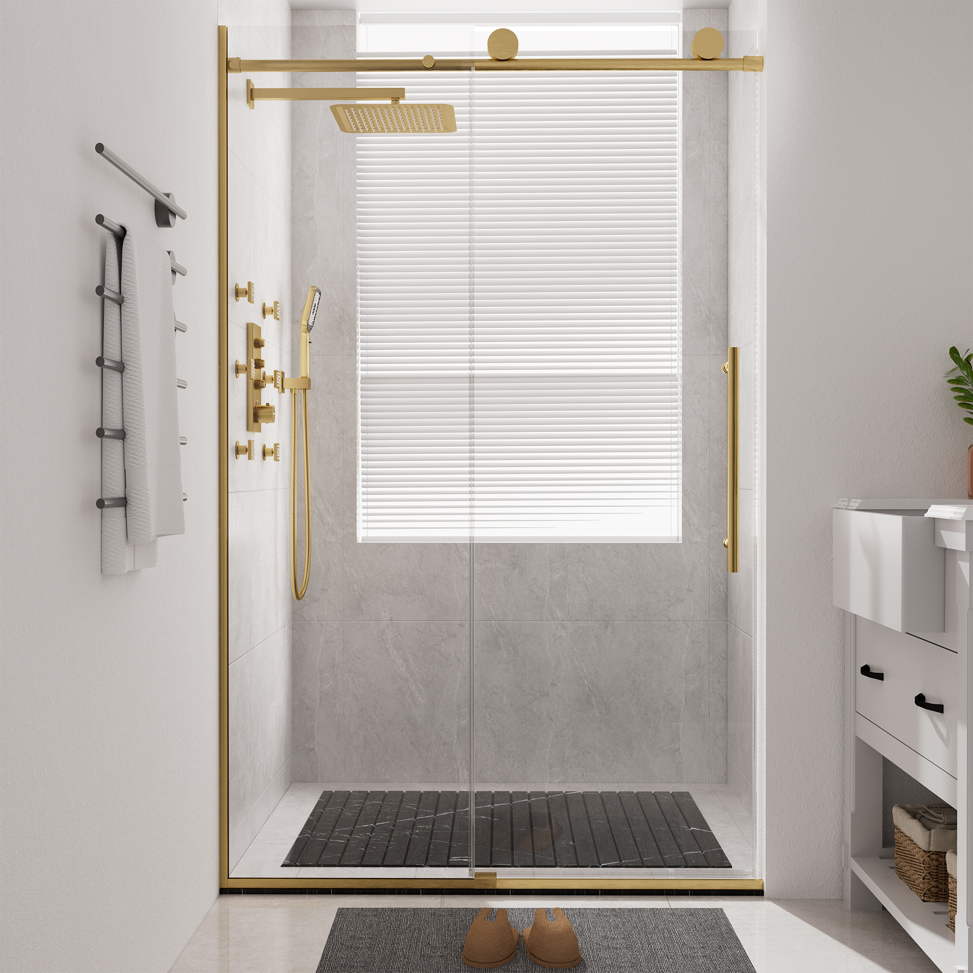 48"x76" Frameless Shower Door with Cushioned Single Slide Shower Enclosure in Brushed Nickel/Chrome/Matte Black/Brushed Gold