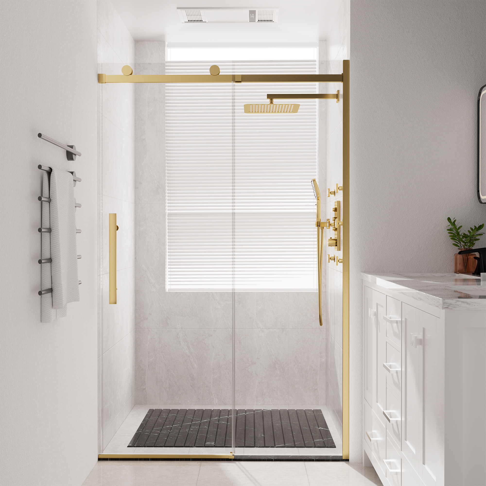 48"x76" Frameless Shower Door with Cushioned Single Slide, SGCC-Certified Tempered Shower Glass Door in Matte Black/Chrome/Brushed Nickel/Brushed Gold