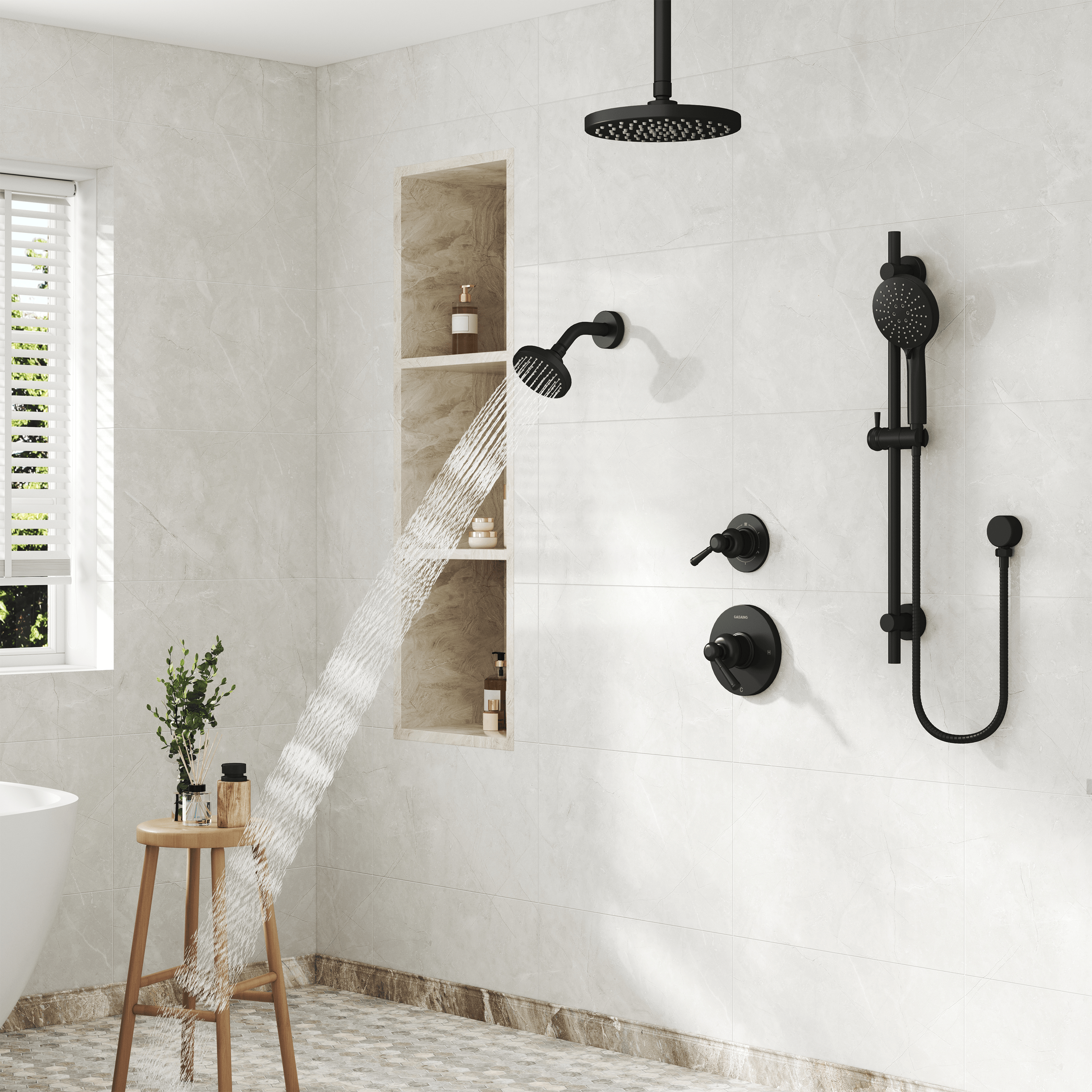 8-inch 3-Function Dual Shower Head System with 6 Spray Modes and Slide Bar