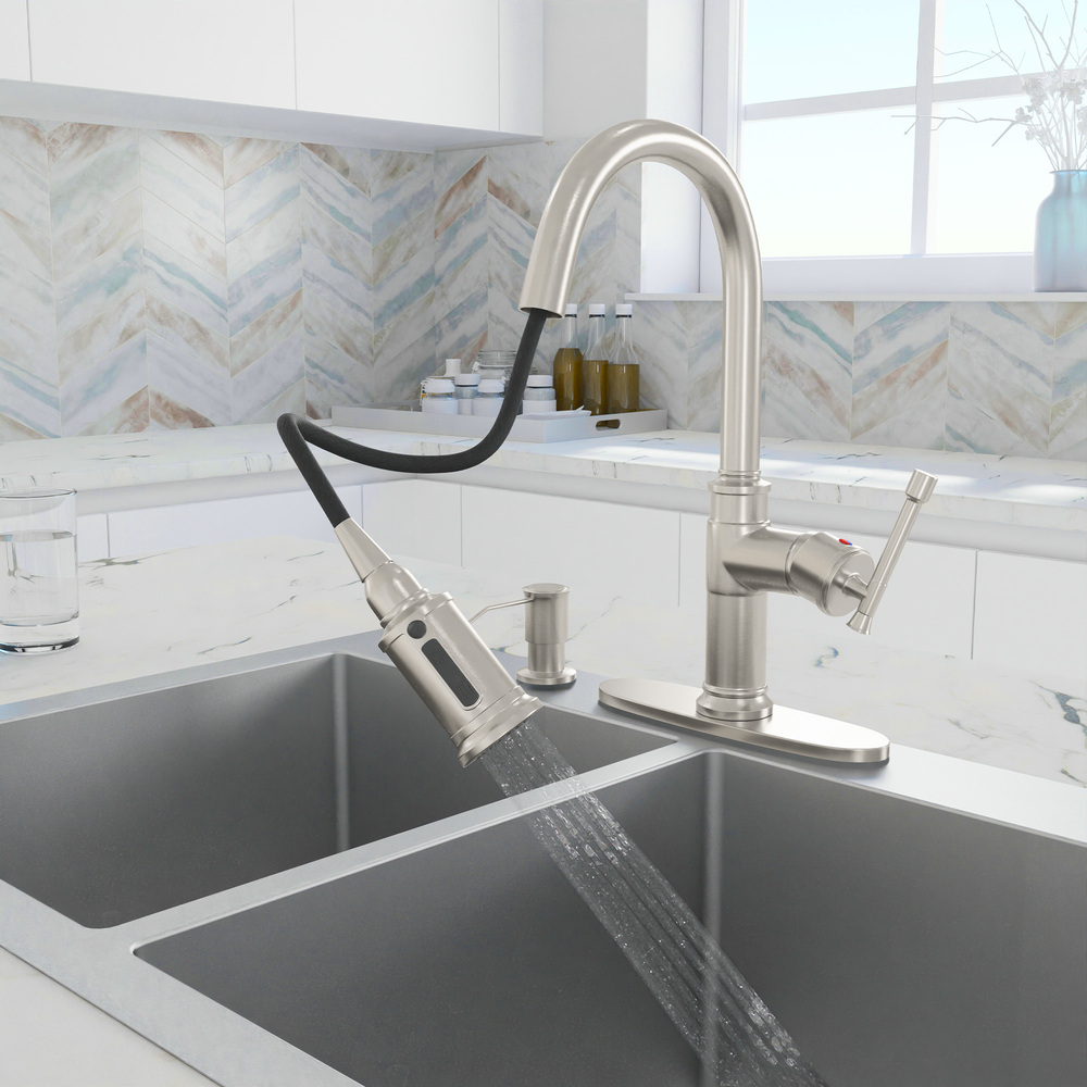 Single Handle Pull-Down Kitchen Faucet with Soap Dispenser