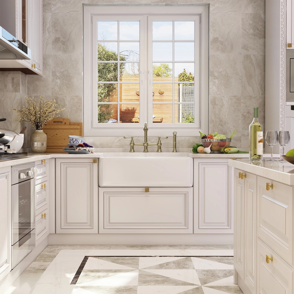 Vintage Dual-Handle Brass Kitchen Faucet with Side Spray