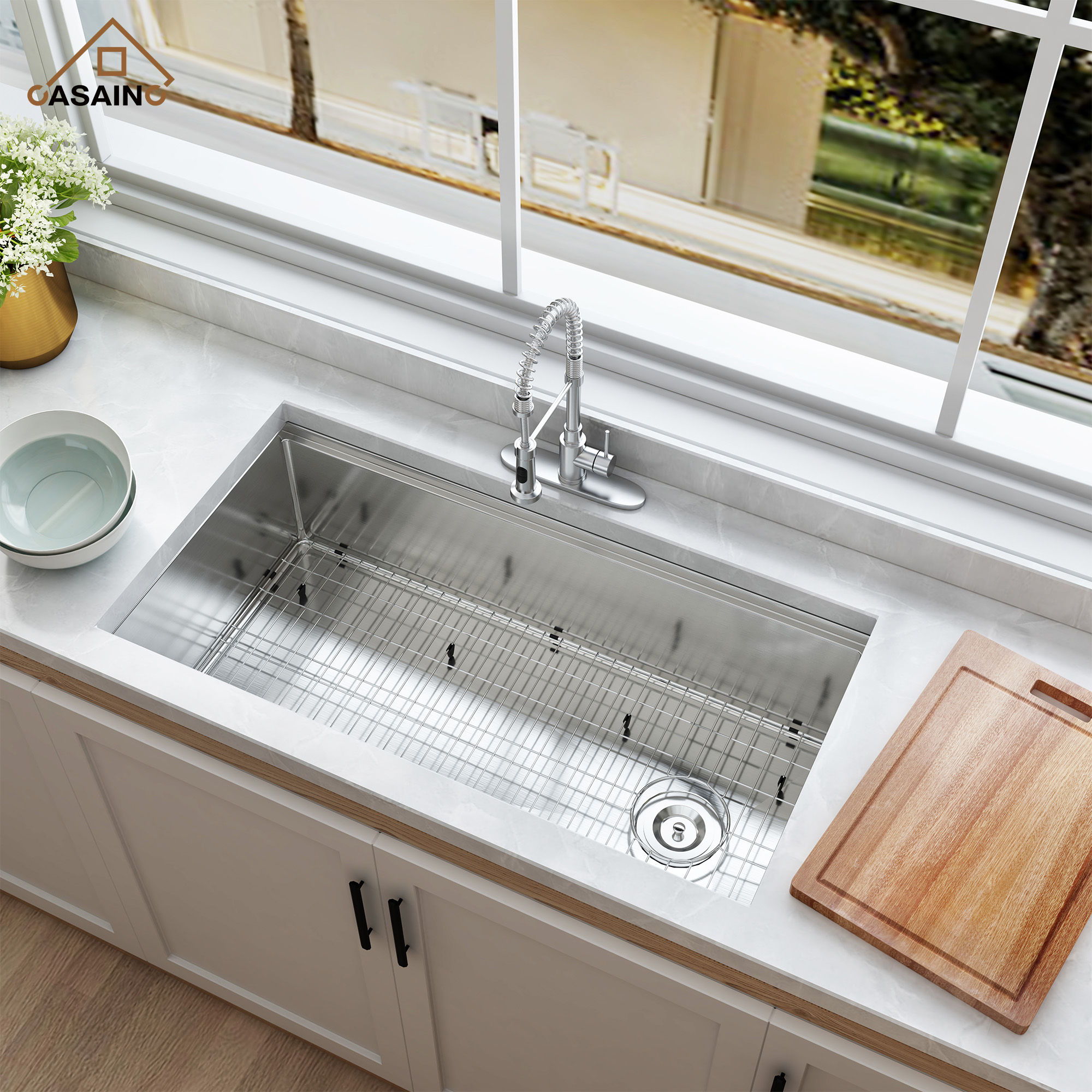 36 inch Workstation Undermount kitchen Sink Stainless Steel Sink 18 Gauge Single Bowl Kitchen Sinks Set