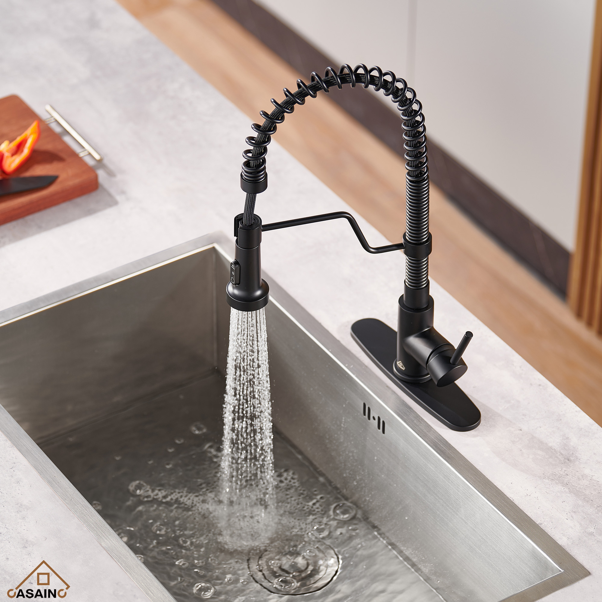 Modern Kitchen Faucet with Pull-Down Sprayer, 360° Swivel, Three Functions for Effortless Cooking and Cleaning