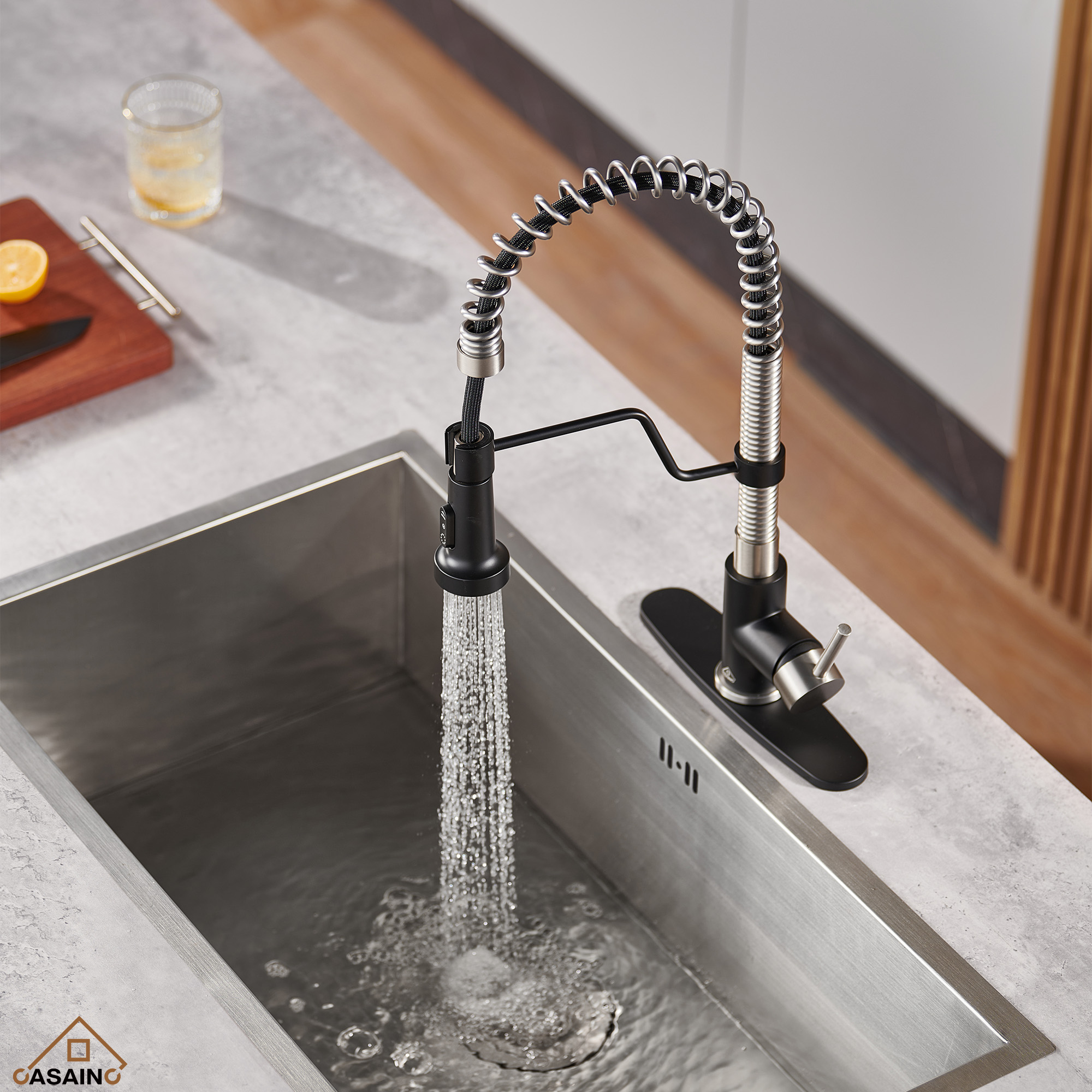 Modern Kitchen Faucet with Pull-Down Sprayer, 360° Swivel, Three Functions for Effortless Cooking and Cleaning