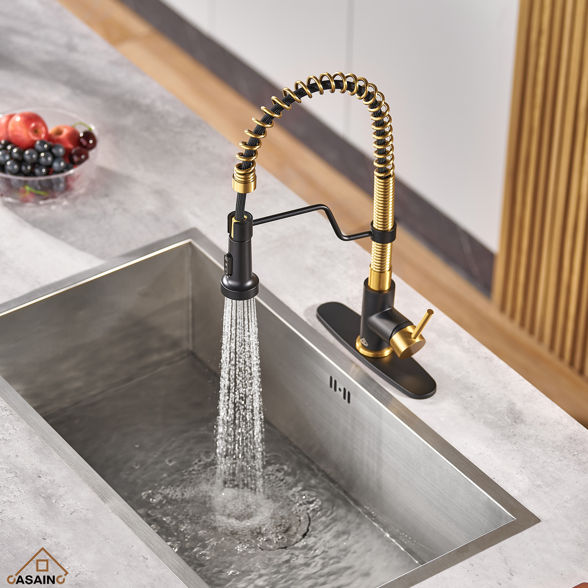 Modern Kitchen Faucet with Pull-Down Sprayer, 360° Swivel, Three Functions for Effortless Cooking and Cleaning