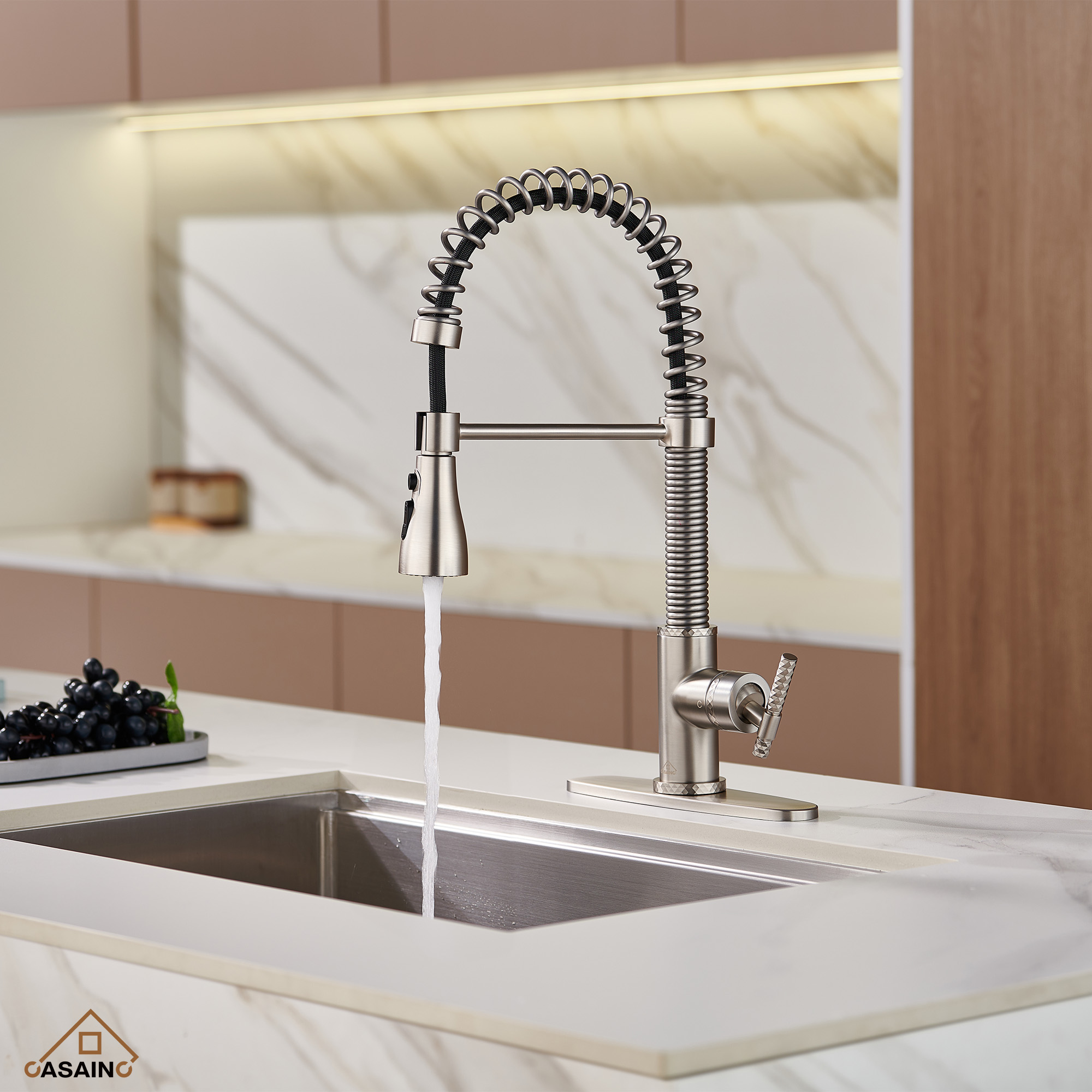  Pull-Down Sprayer Kitchen Faucet with 360° Swivel, Three Functions for Effortless Cooking and Cleaning