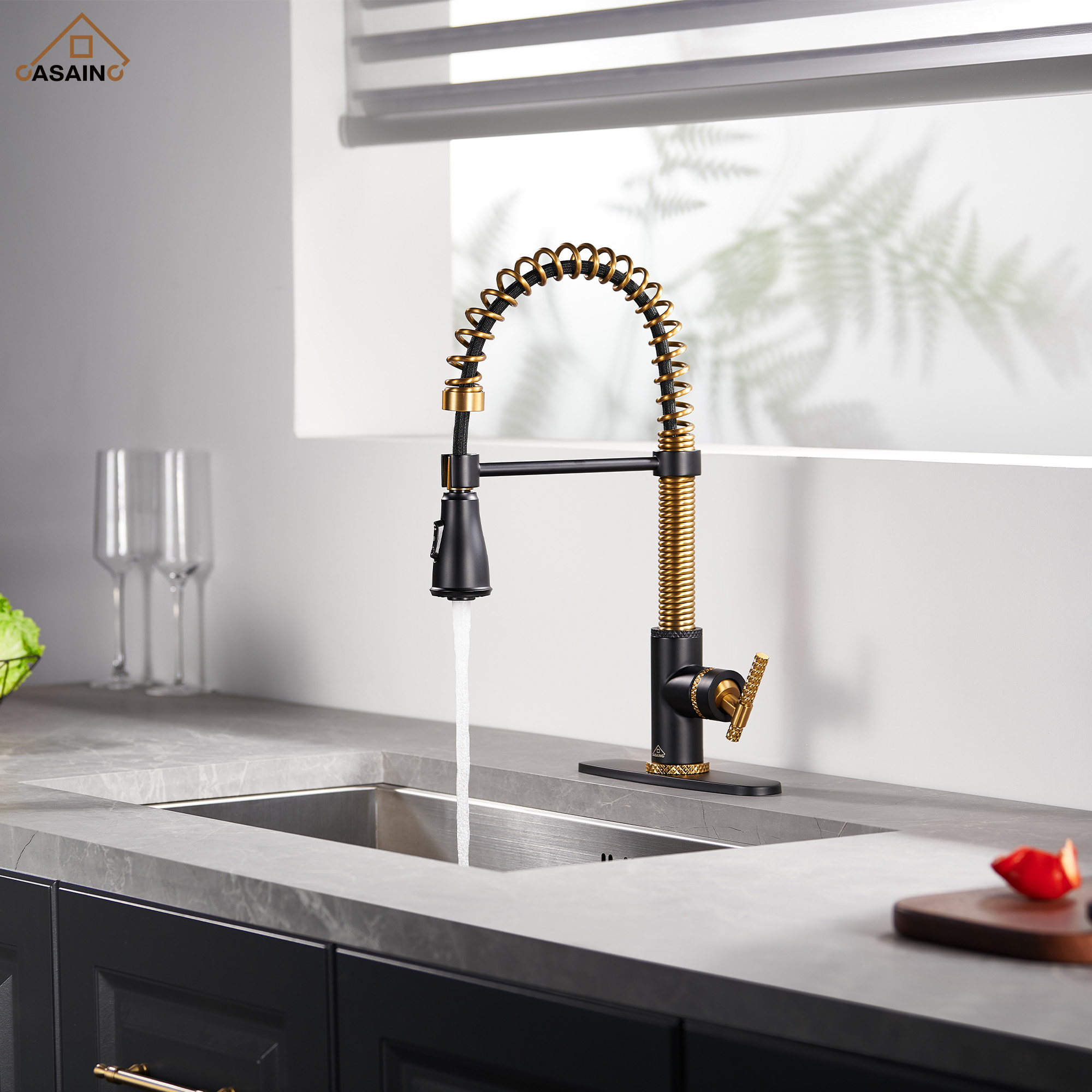 Pull-Down Sprayer Single Handle Kitchen Faucet 360° Swivel, Three Functions for Effortless Cooking and Cleaning