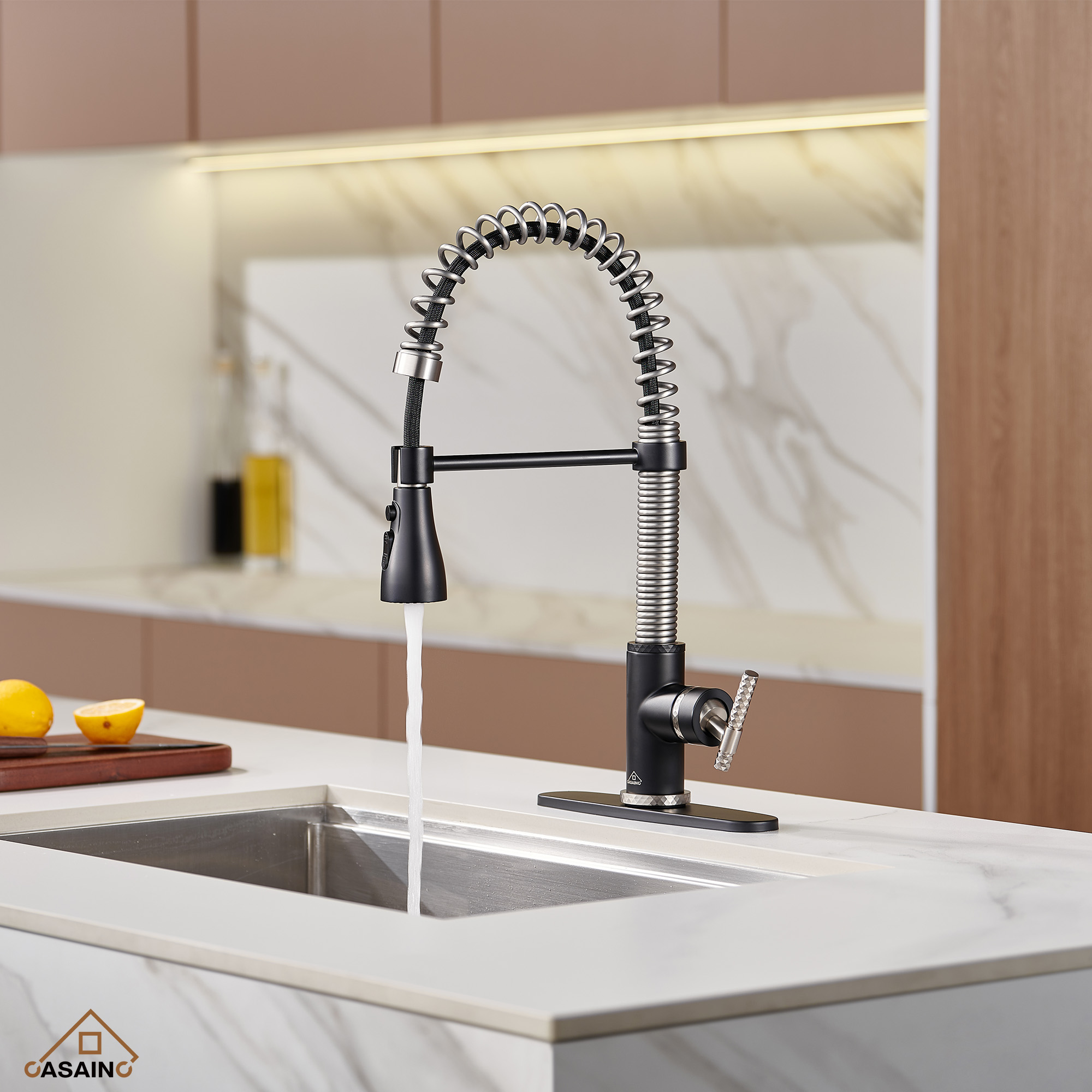  Pull-Down Sprayer Kitchen Faucet with 360° Swivel, Three Functions for Effortless Cooking and Cleaning