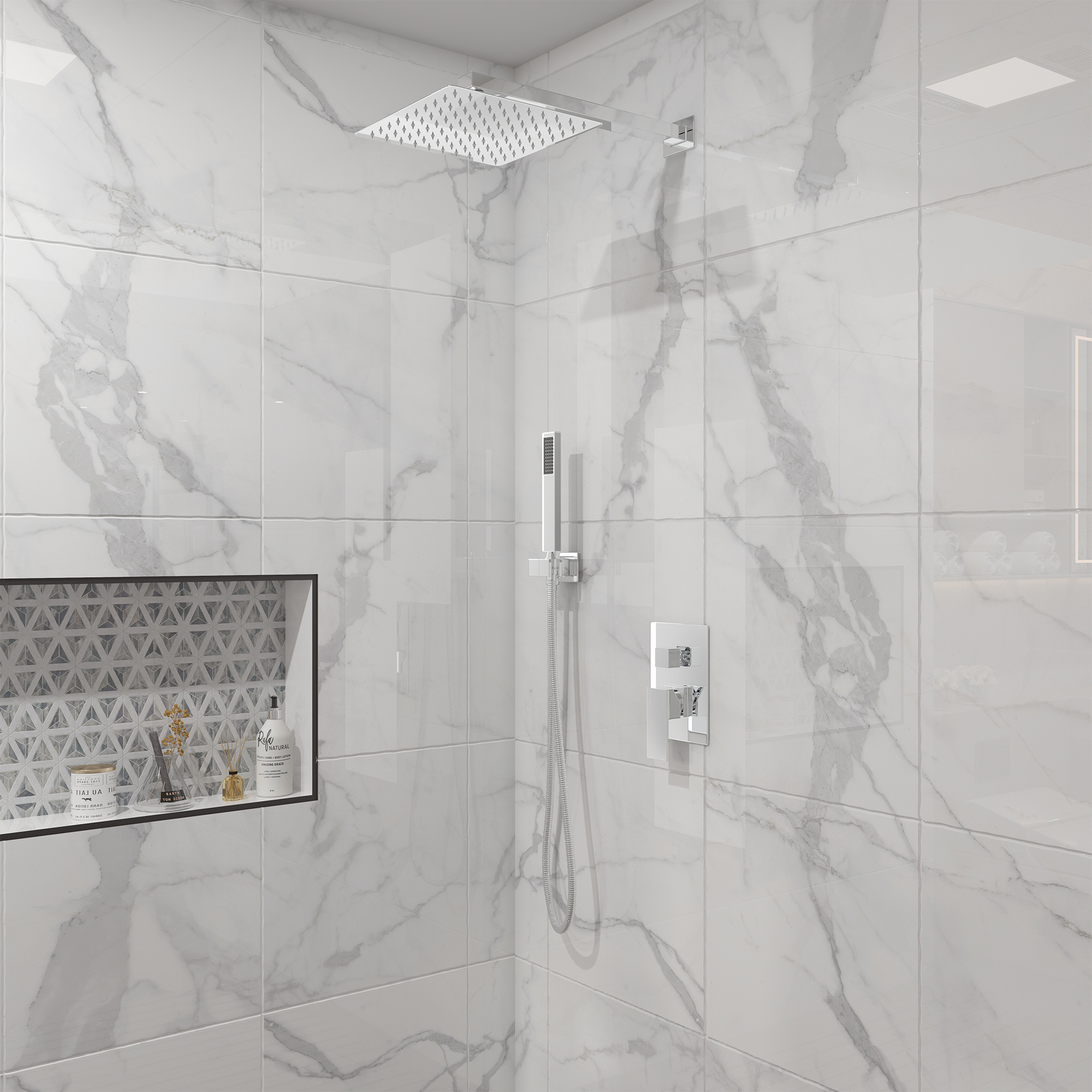 10" Square Brass Shower System with Handheld Shower and Pressure Balance Valve