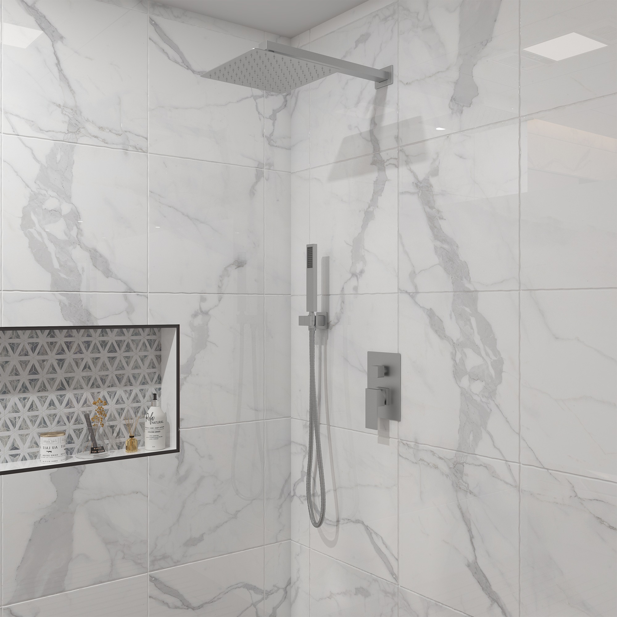 10" Square Brass Shower System with Handheld Shower and Pressure Balance Valve