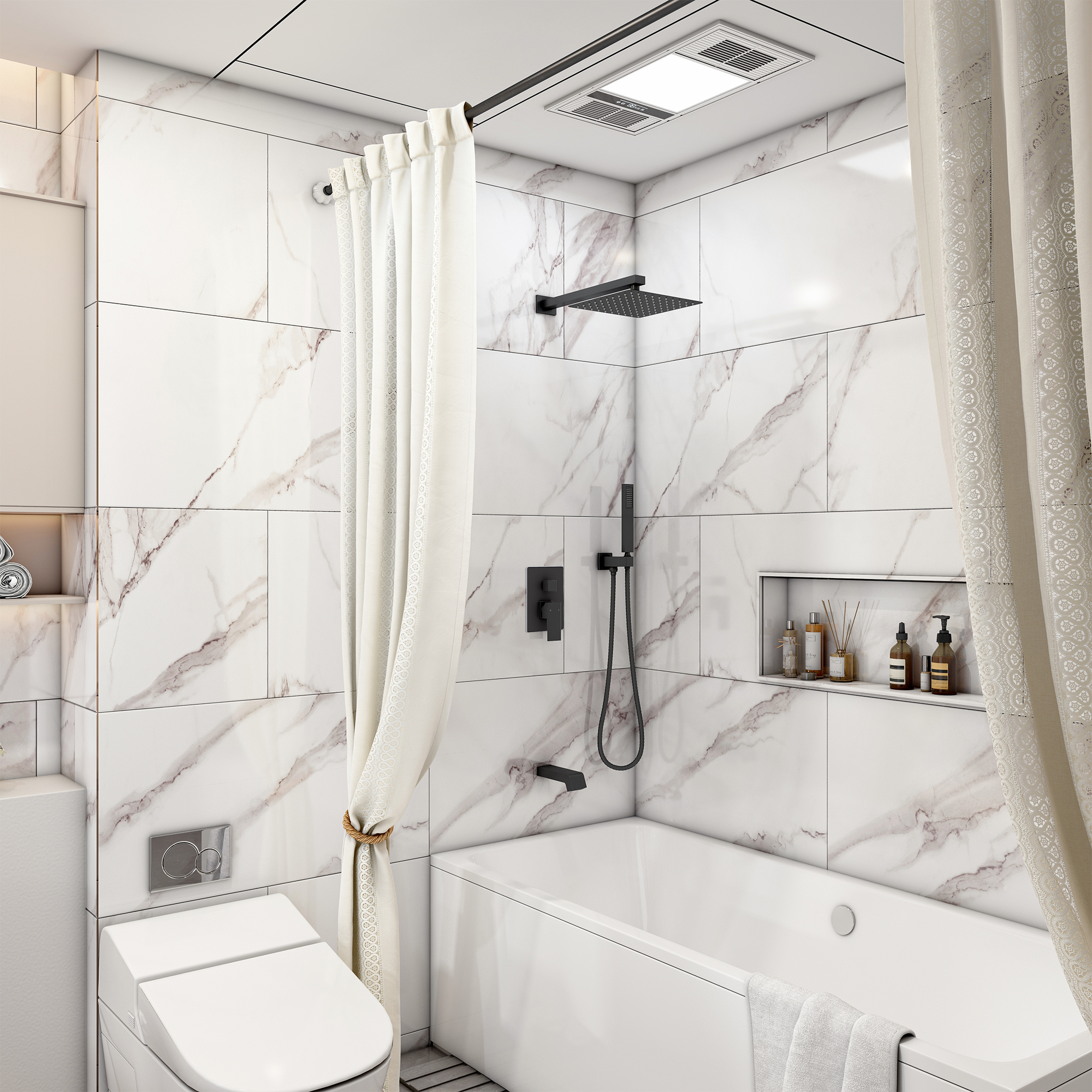 10" Three Function Pressure Balance Shower System with Valve Included