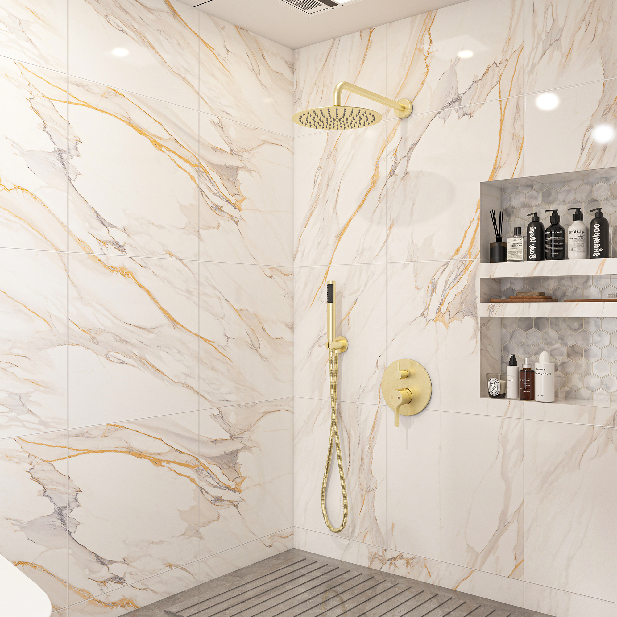 10" Round Shower System with Handheld Brass Showerhead