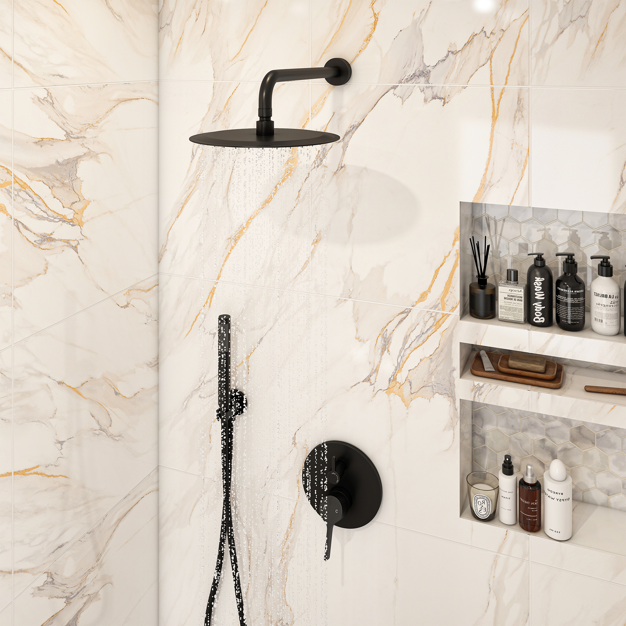 10" Round Shower System with Handheld Brass Showerhead