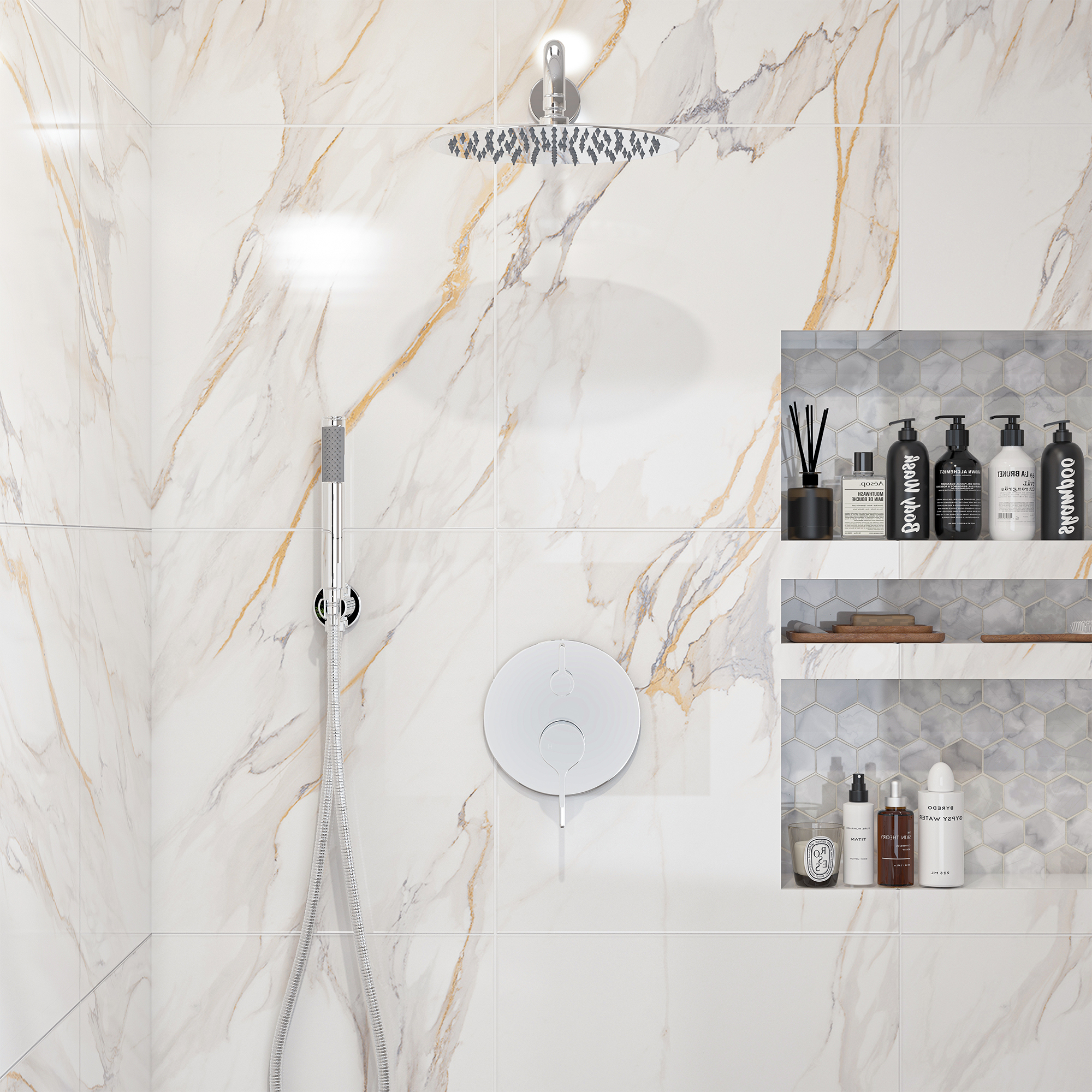 10" Round Shower System with Handheld Brass Showerhead