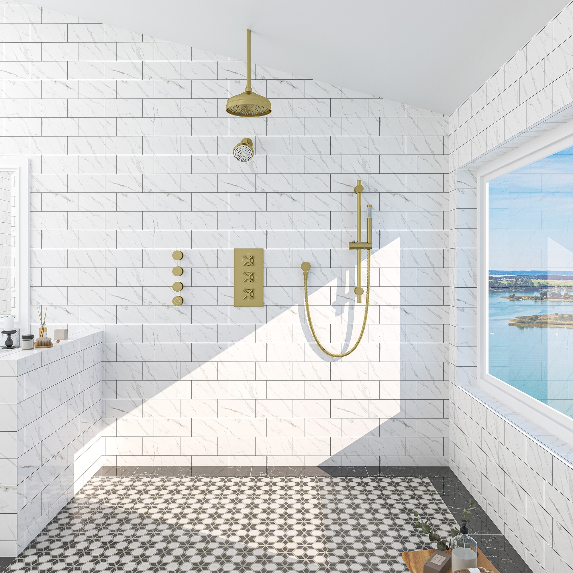 8" Dual Shower Head System with Slide Bar & Hand Shower & 4 Body Jets 