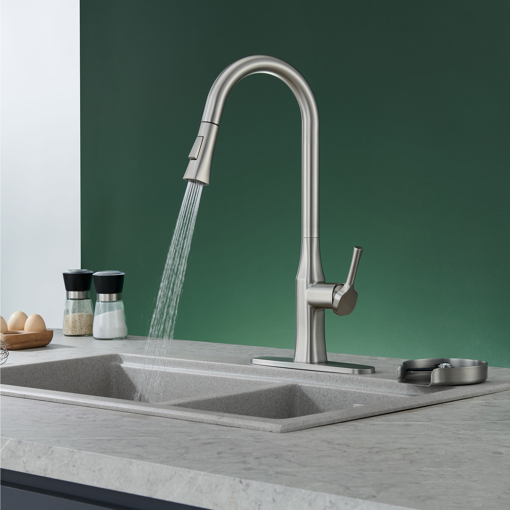 1.8GPM Single Handle Pull Down Kitchen Faucet with Cup Washer