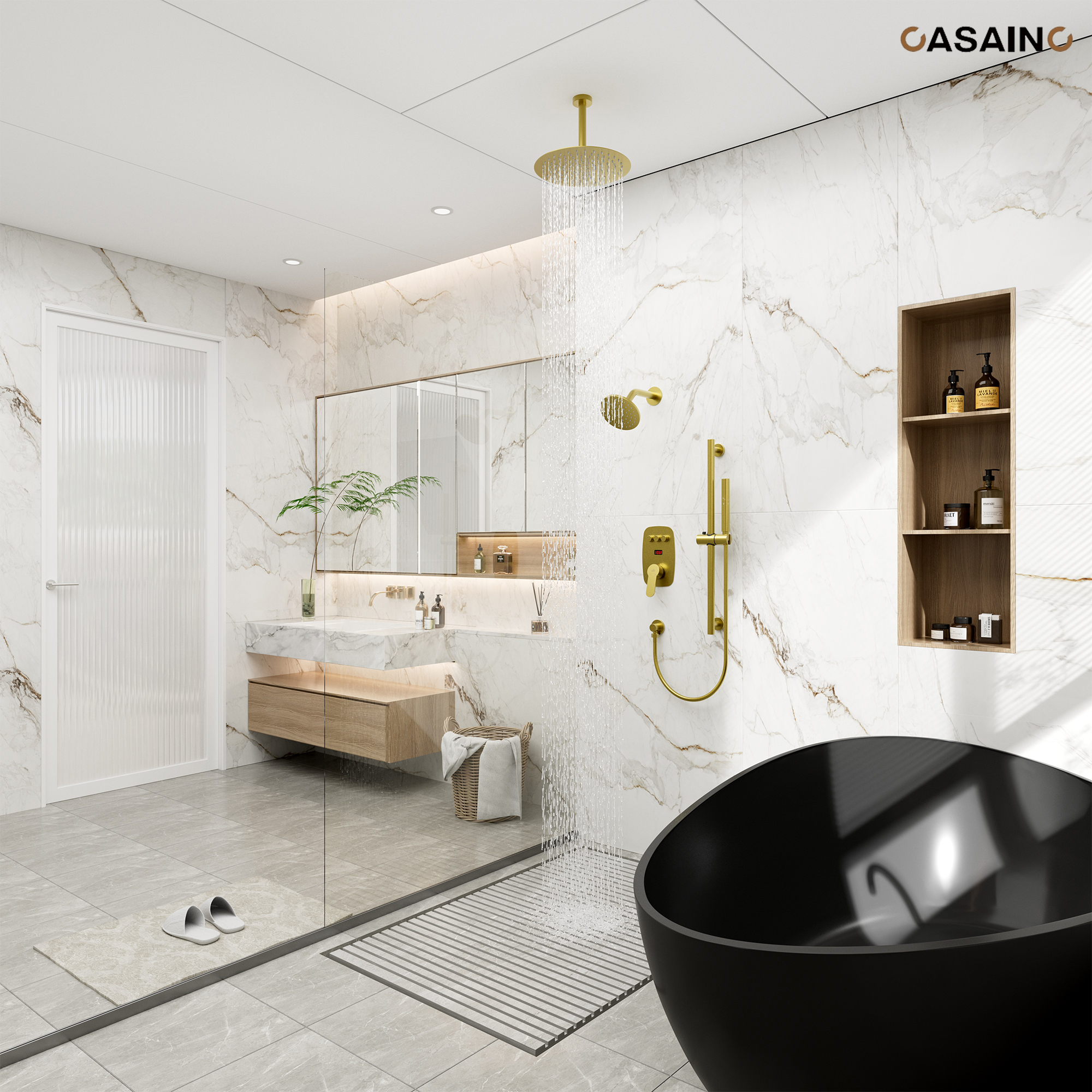 12-inch Ceiling-Mounted Dual Shower System with Slide Bar & Digital Display