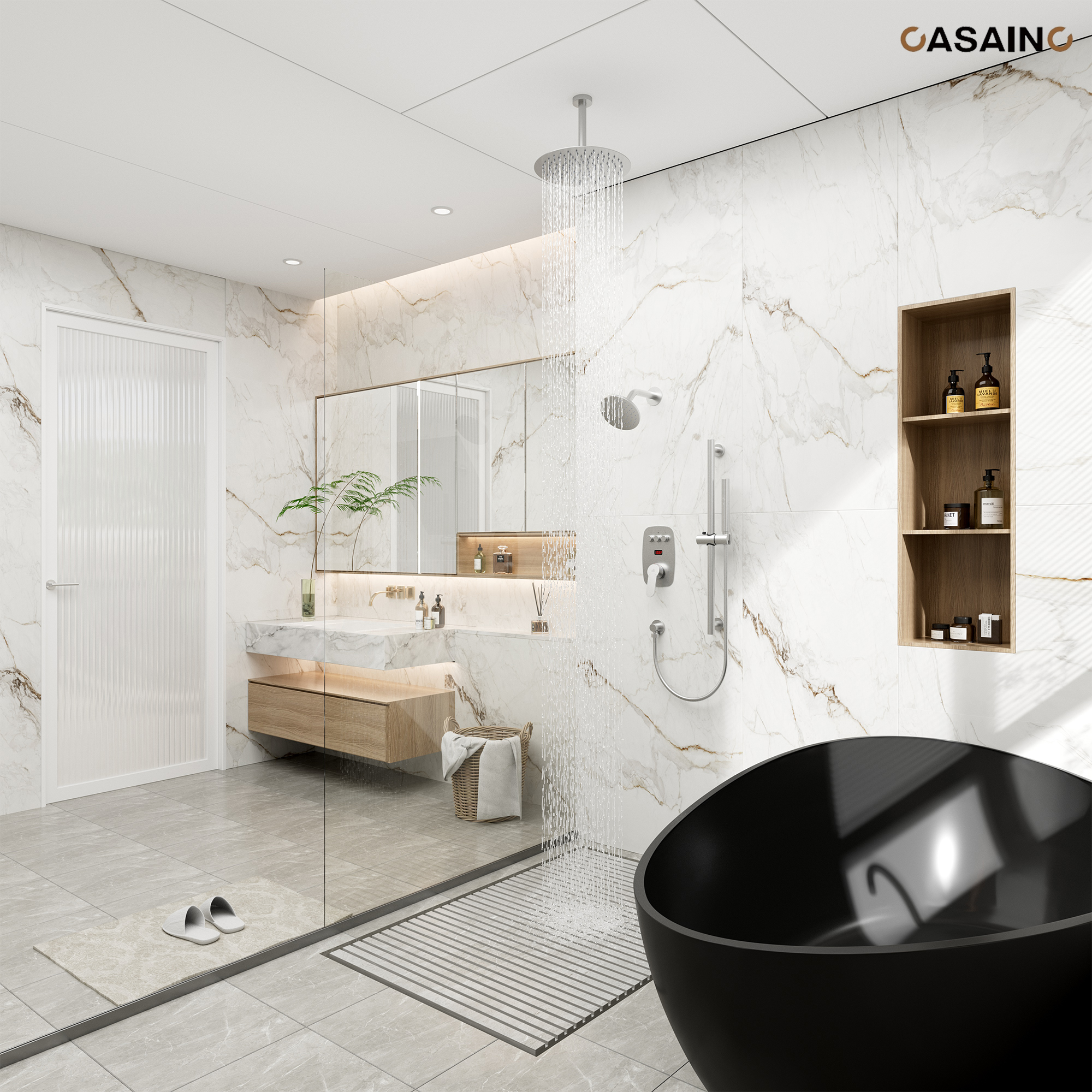 12-inch Ceiling-Mounted Dual Shower System with Slide Bar & Digital Display