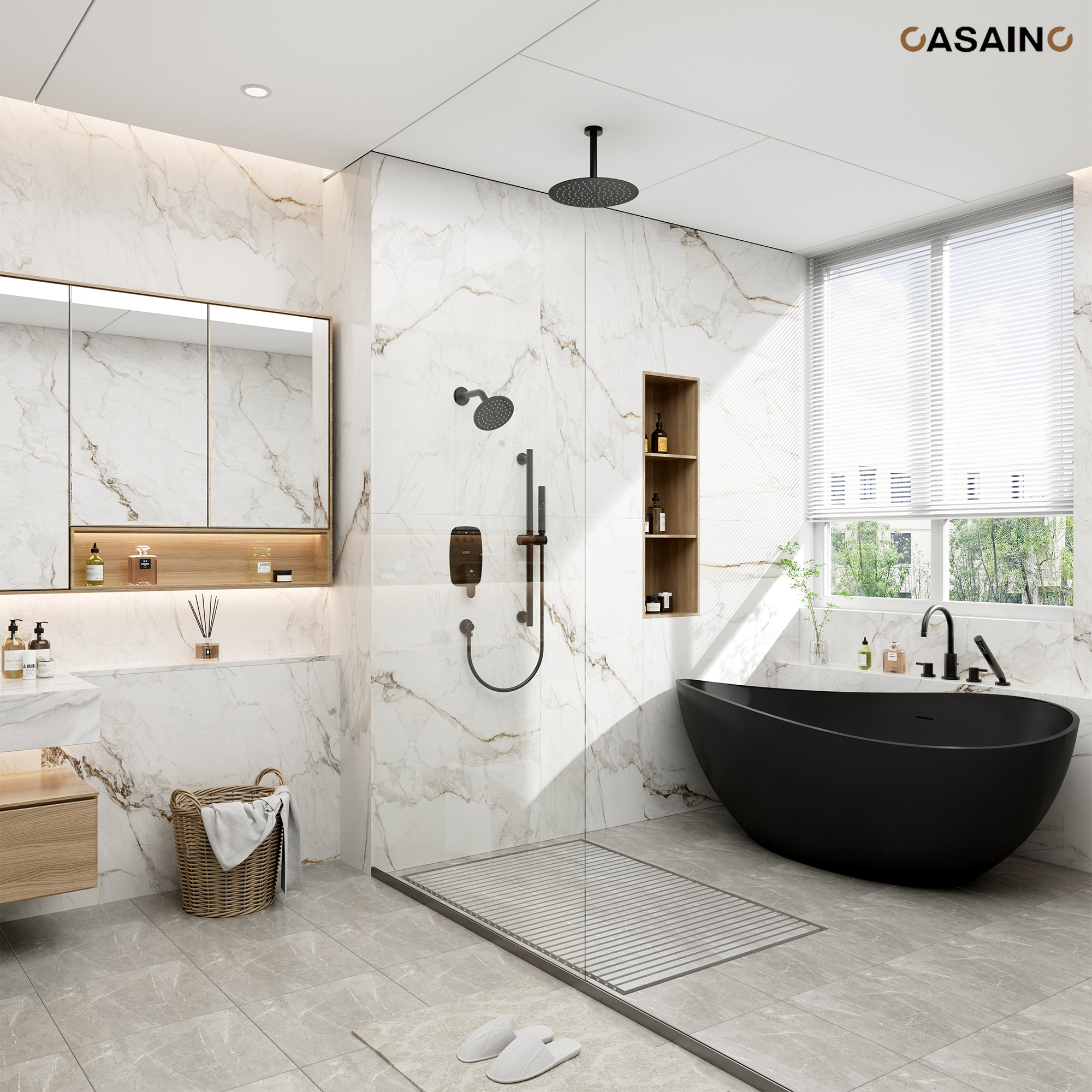 12-inch Ceiling-Mounted Dual Shower System with Slide Bar & Digital Display