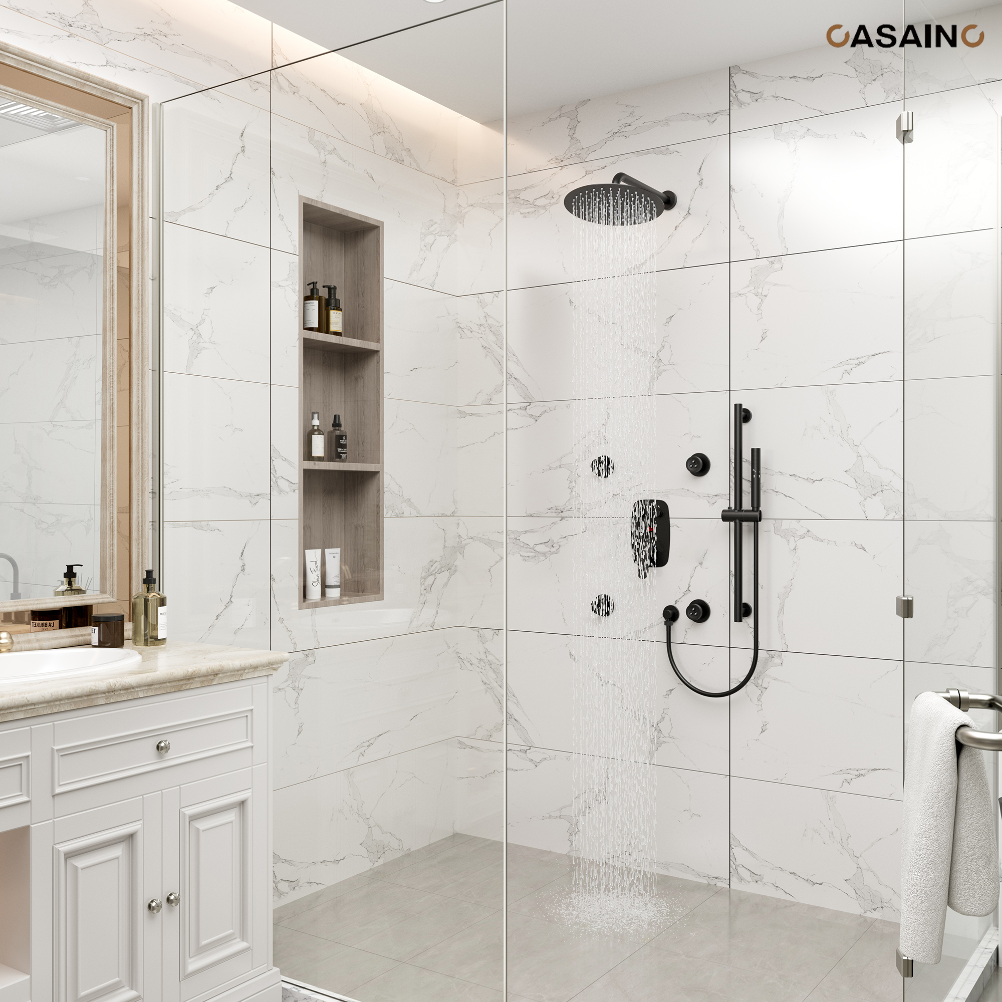 12-inch Wall-Mounted Body Jet Shower System with Slide Bar & Digital Display