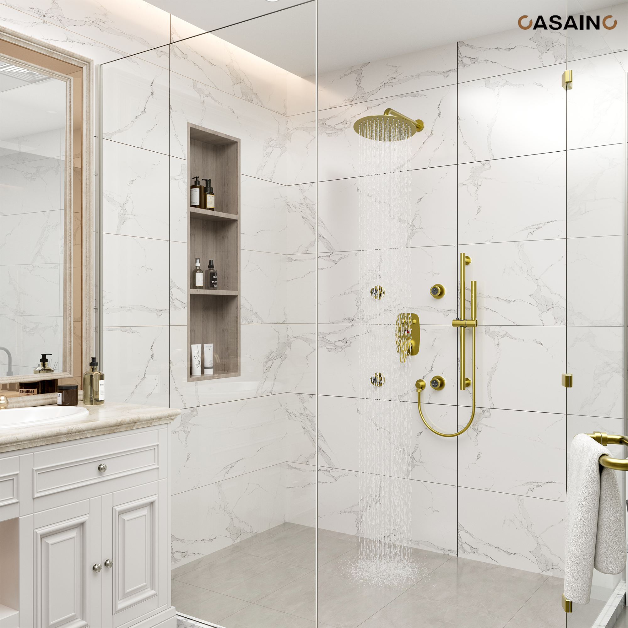 12-inch Wall-Mounted Body Jet Shower System with Slide Bar & Digital Display