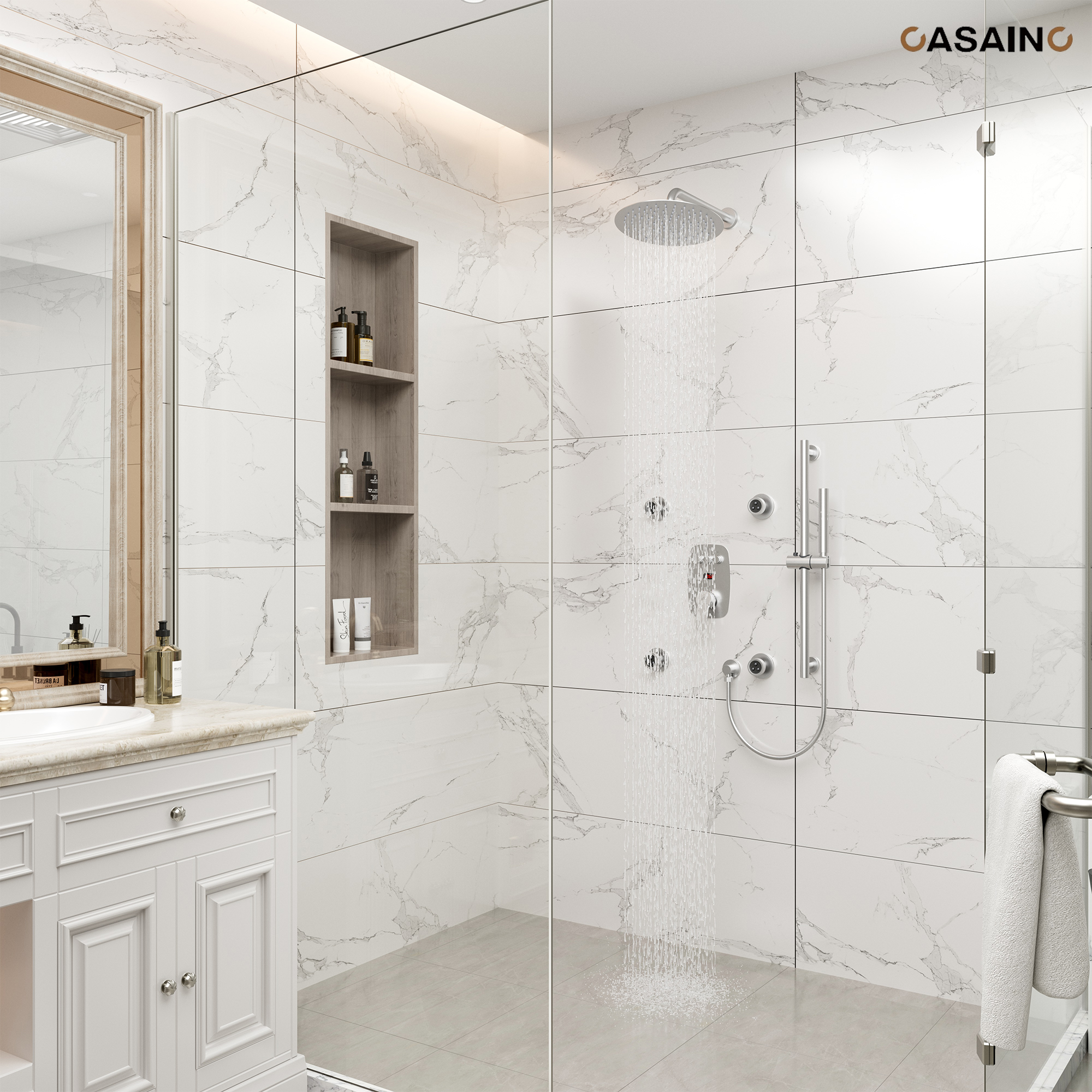 12-inch Wall-Mounted Body Jet Shower System with Slide Bar & Digital Display