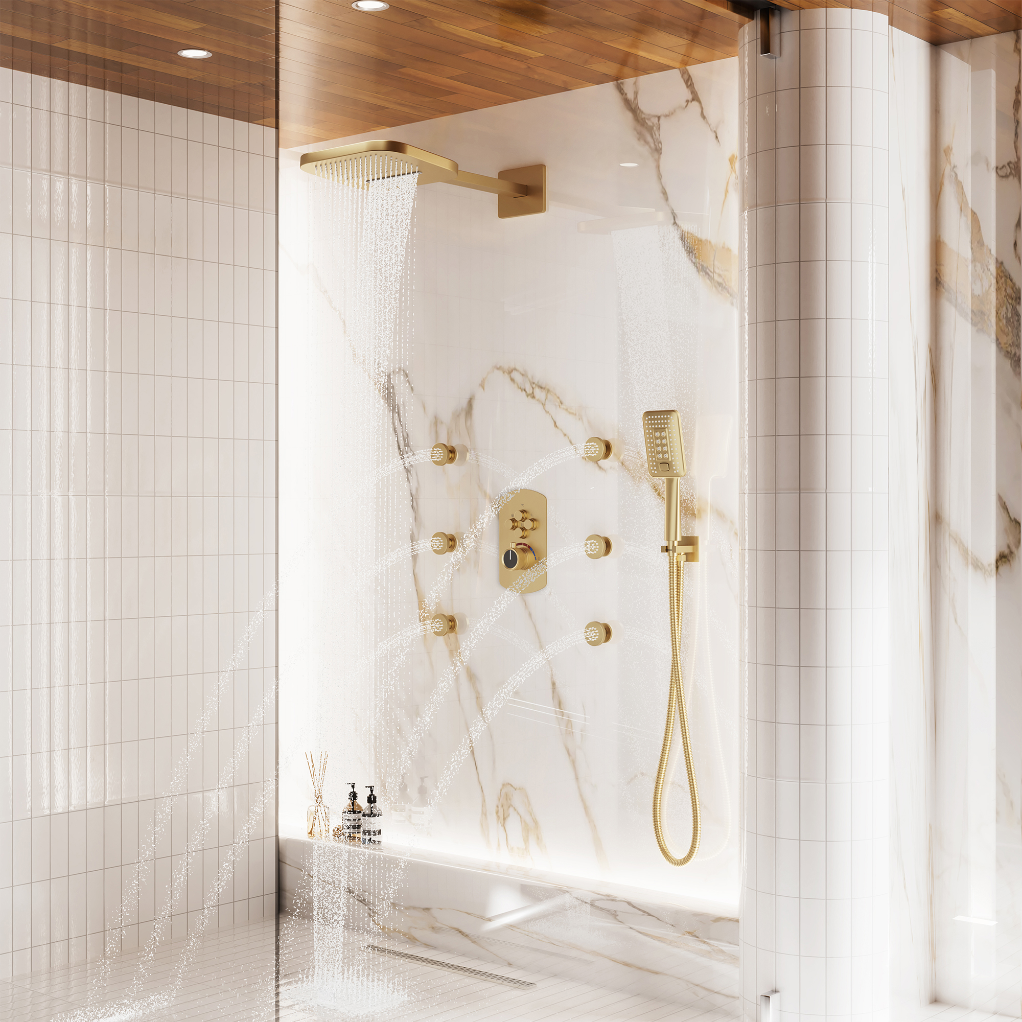 Luxurious Balancing Valve Shower System with 360° Body Jets and Water Bar Spray