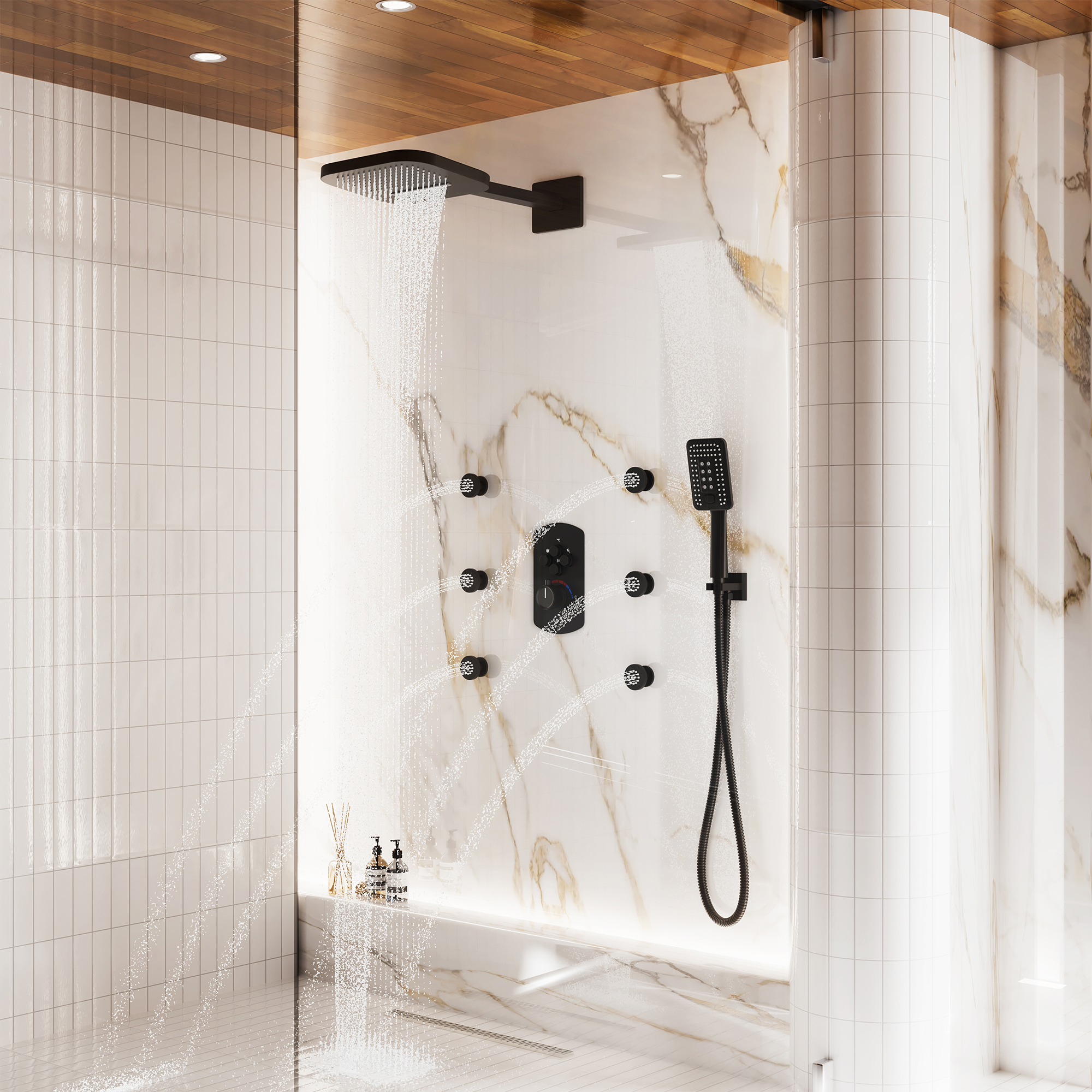 Luxurious Balancing Valve Shower System with 360° Body Jets and Water Bar Spray