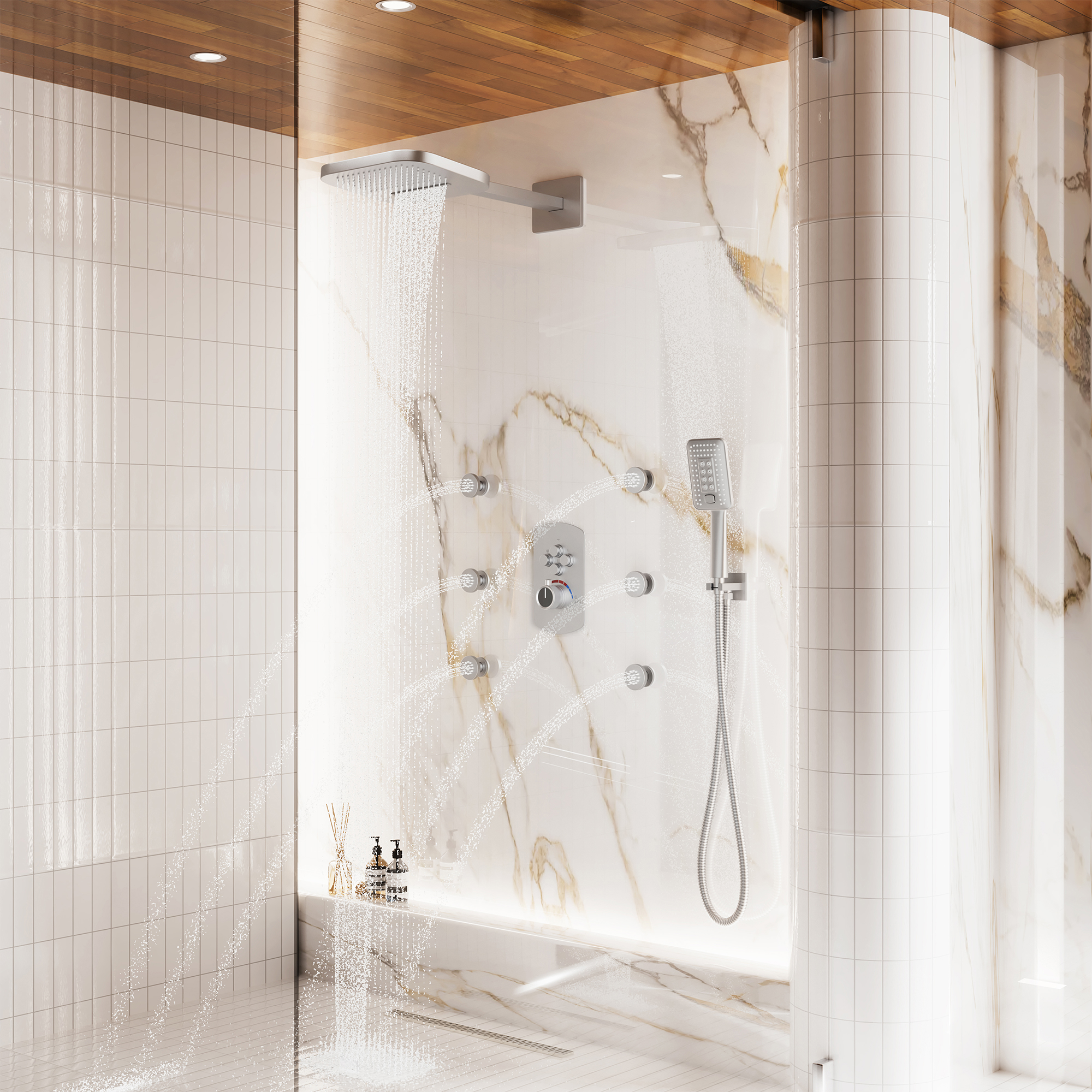 Luxurious Balancing Valve Shower System with 360° Body Jets and Water Bar Spray