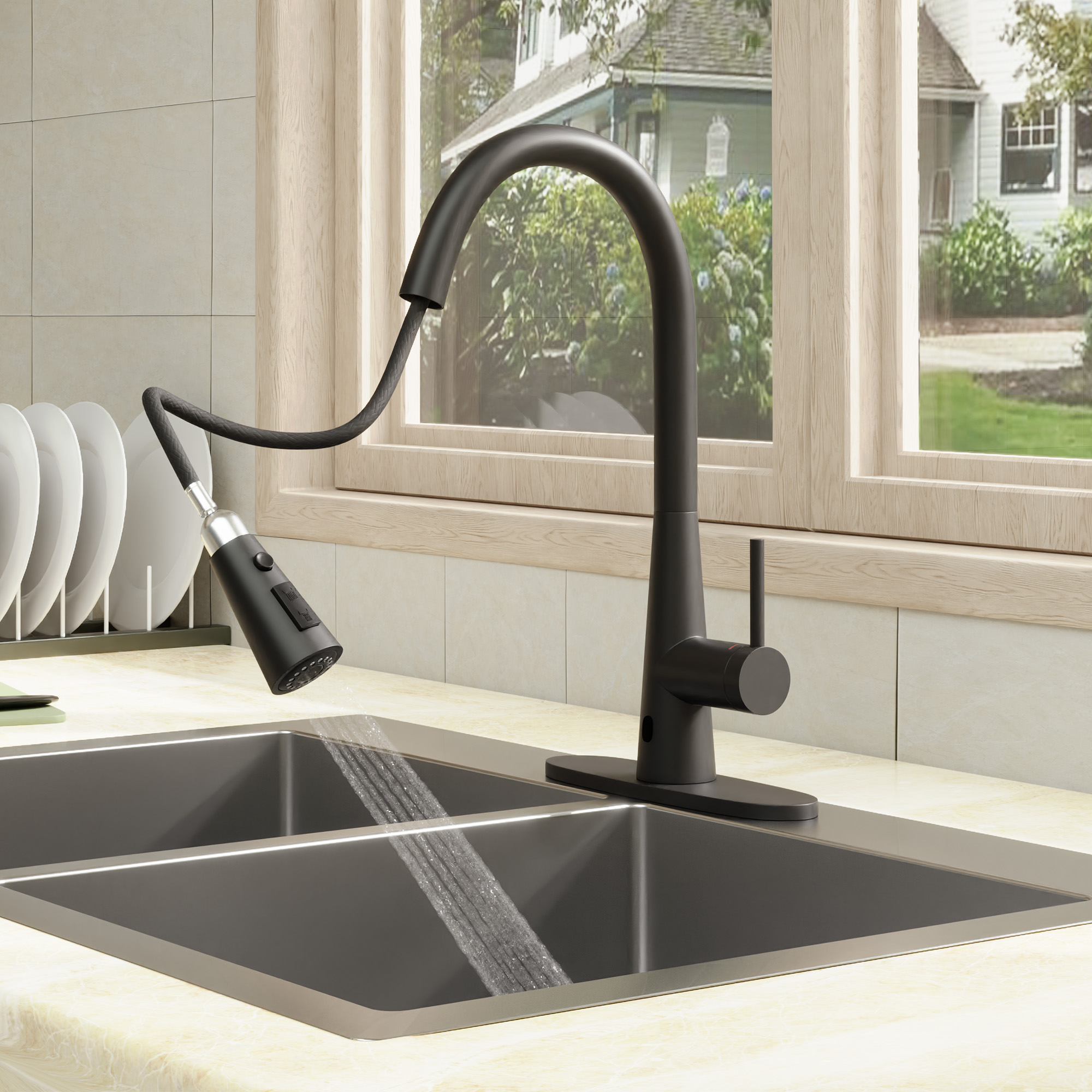 Touchless Single Handle Pull-Down Kitchen Faucet with Infrared Sensing Retractable Hose