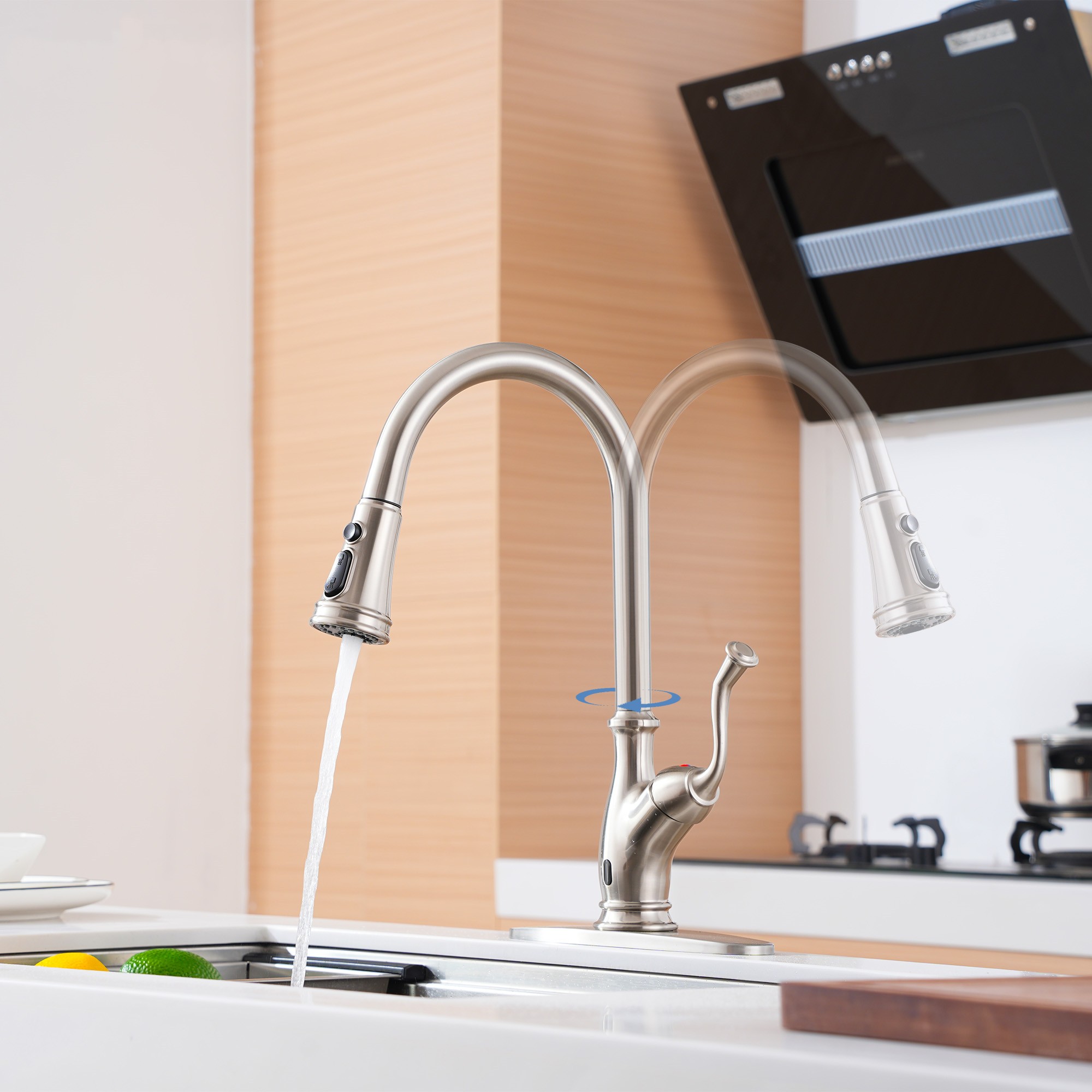 3-Spray Patterns 1.8 GPM Touchless Pull Down Sprayer Kitchen Faucet