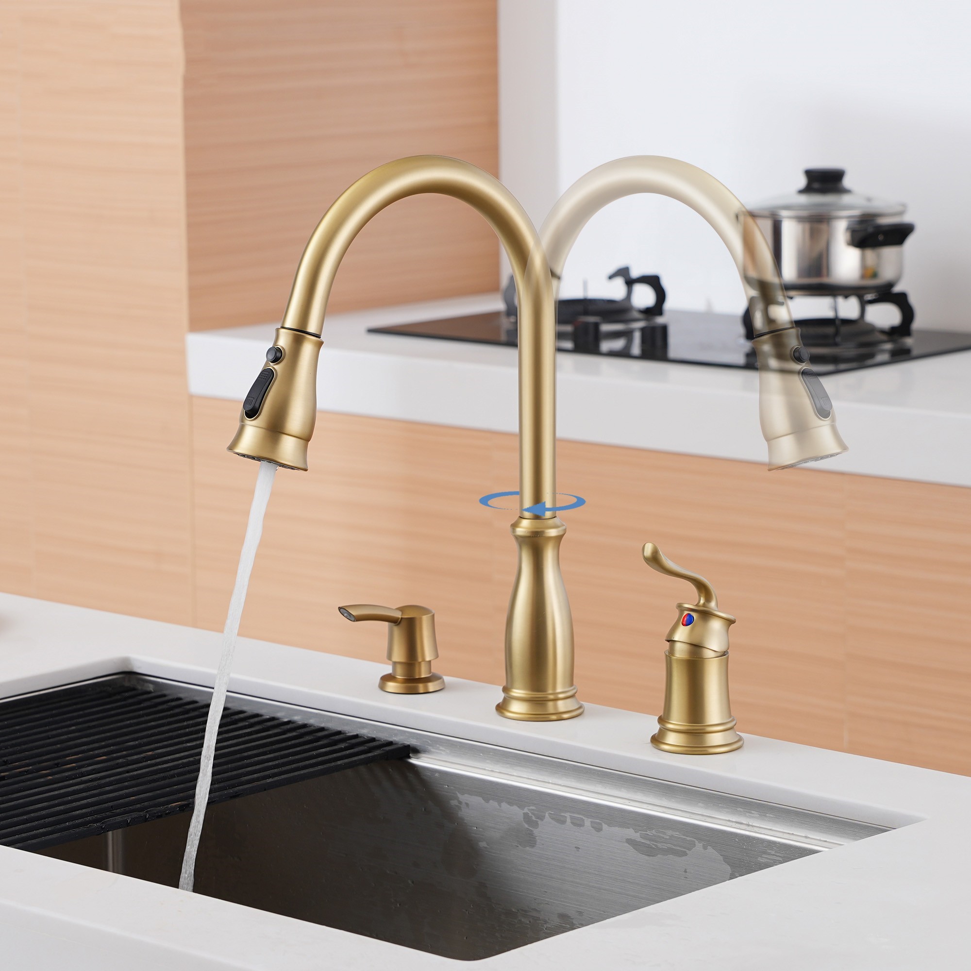 3-Spray Patterns 1.8 GPM Single Handle Pull Down Sprayer Kitchen Faucet with Soap Dispenser