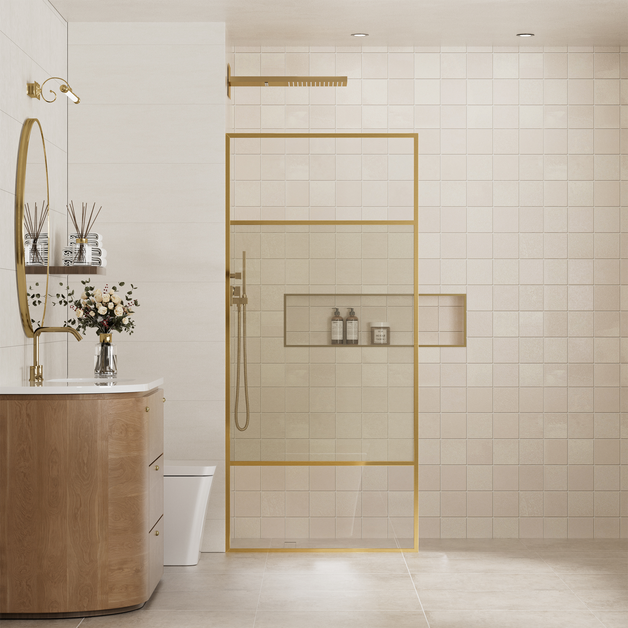 34"x74" Glass Shower Spliced Screen Panel with 304 Stainless Steel Hardware