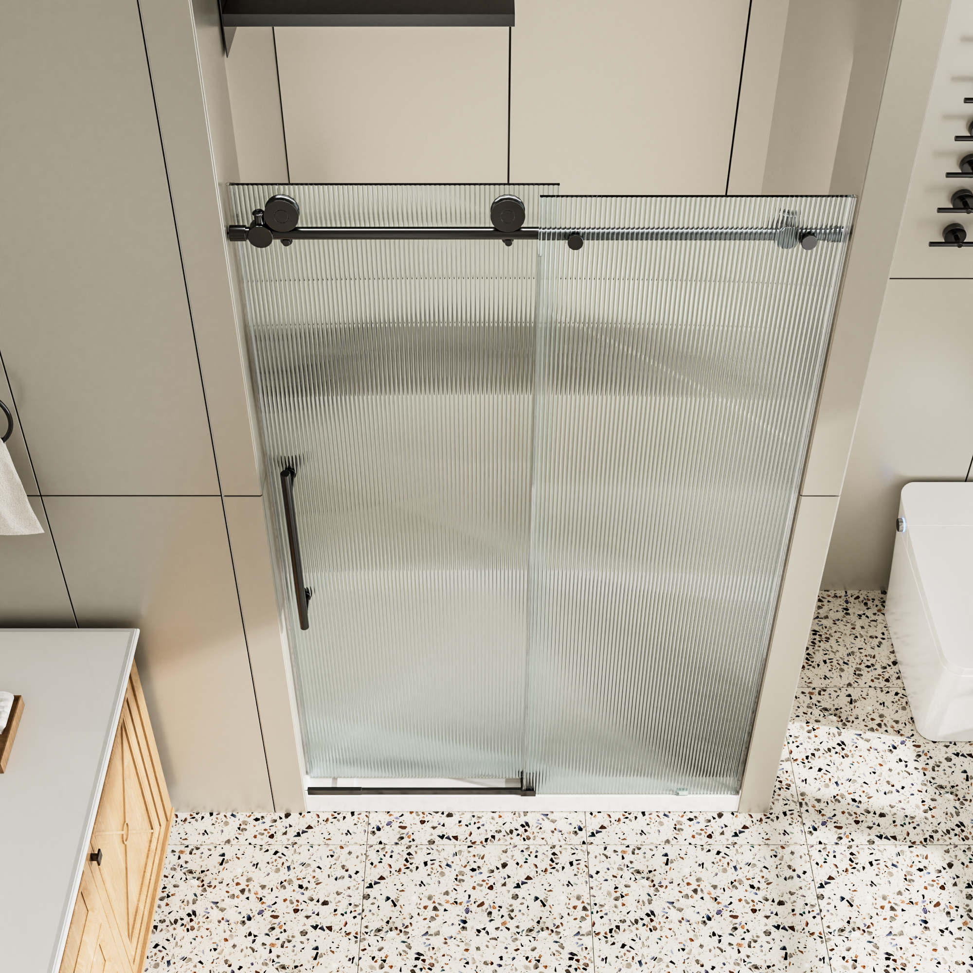 48"x76" Single Sliding Frameless Shower Door with 10mm Fluted Tempered Glass