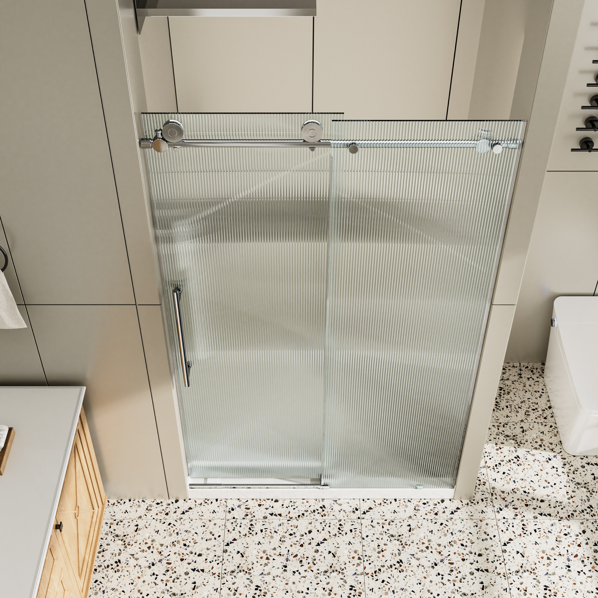 48"x76" Single Sliding Frameless Shower Door with 10mm Fluted Tempered Glass