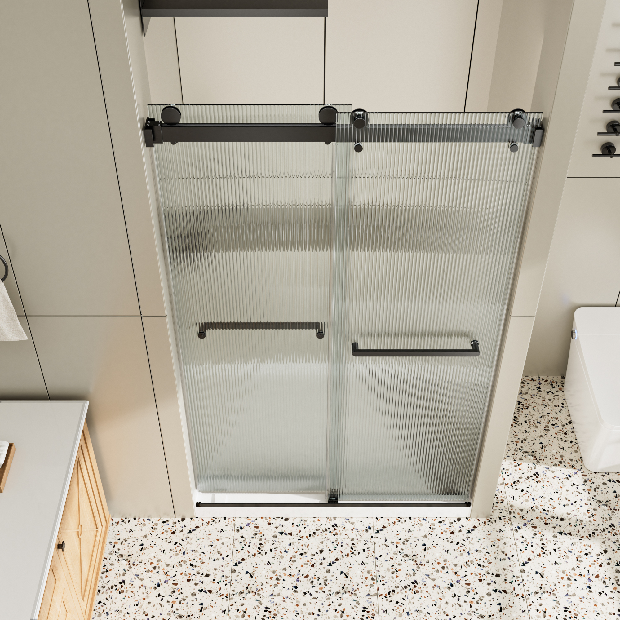 48"x76" Frameless Double Sliding Shower Door with 3/8" Fluted Glass