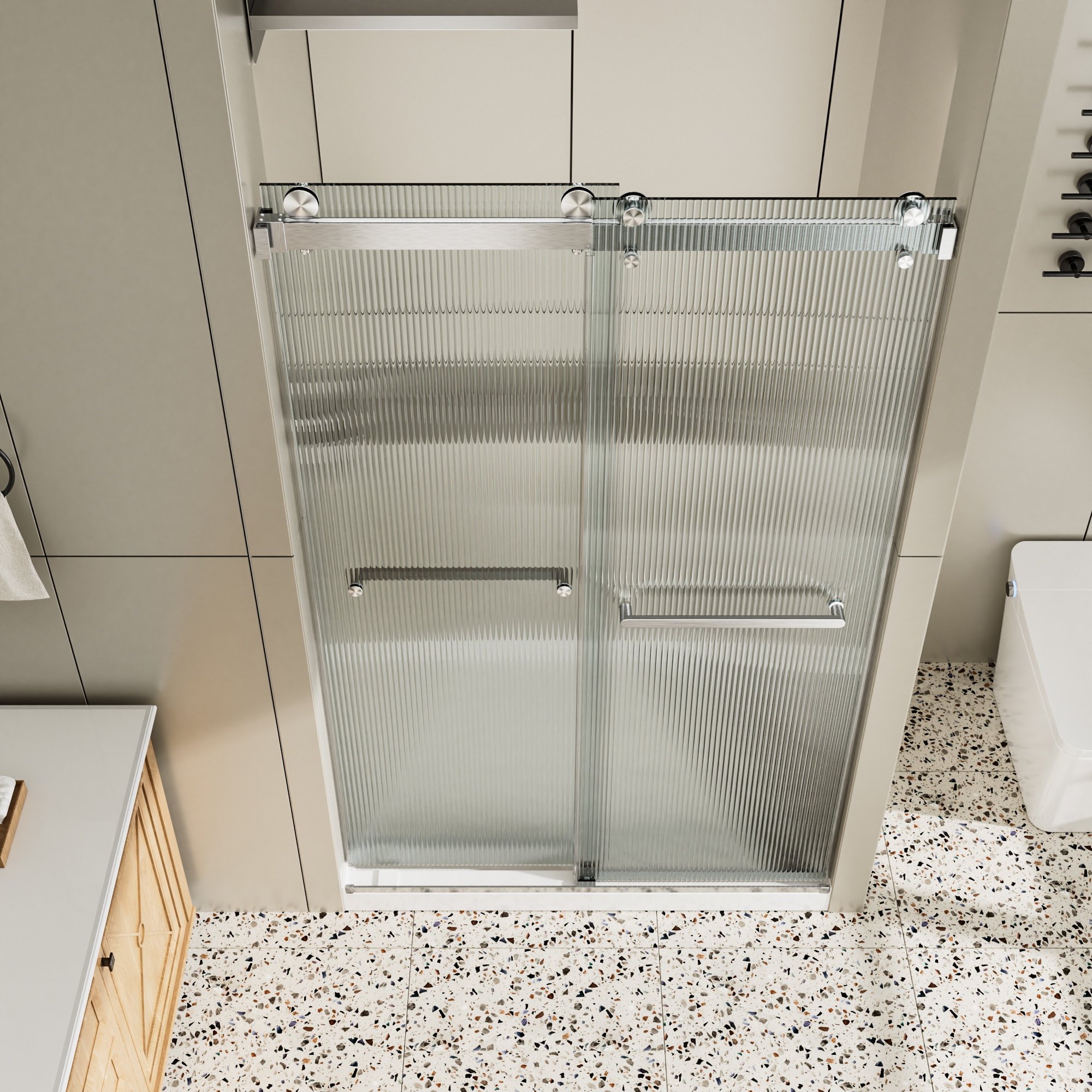 48"x76" Frameless Double Sliding Shower Door with 3/8" Fluted Glass