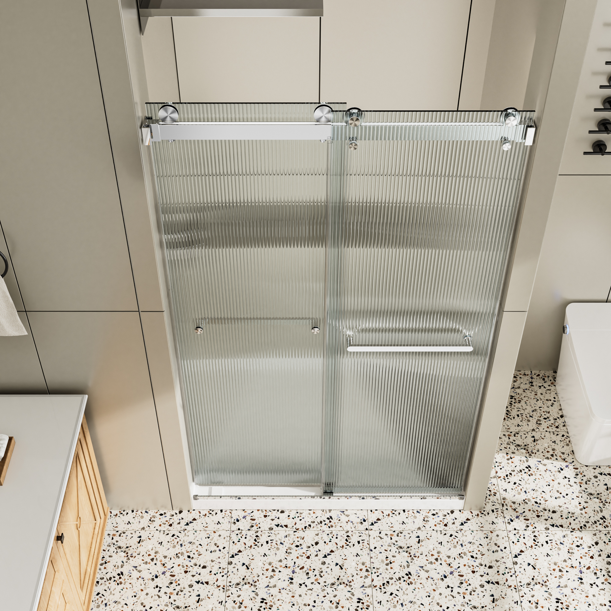 48"x76" Frameless Double Sliding Shower Door with 3/8" Fluted Glass