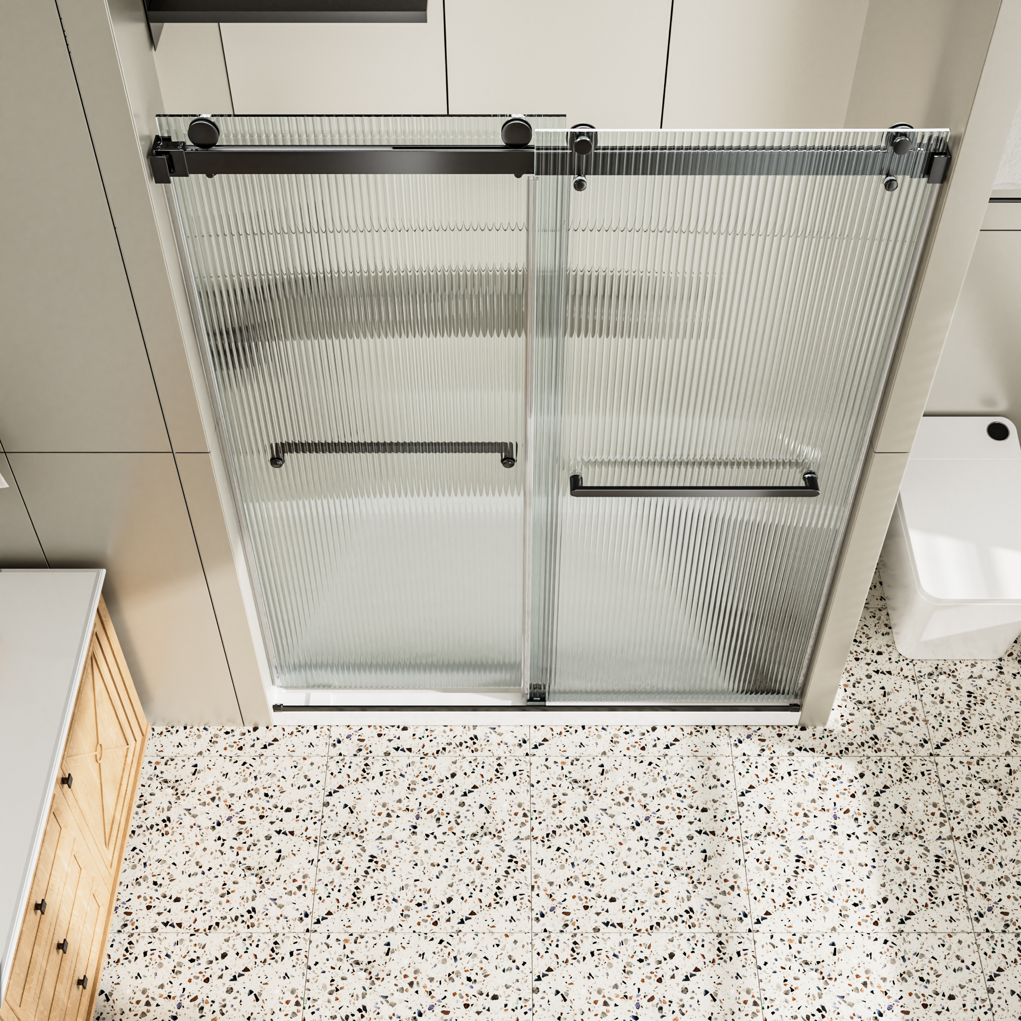 60"x76" Frameless Double Sliding Shower Door with Two Horizontal Towels