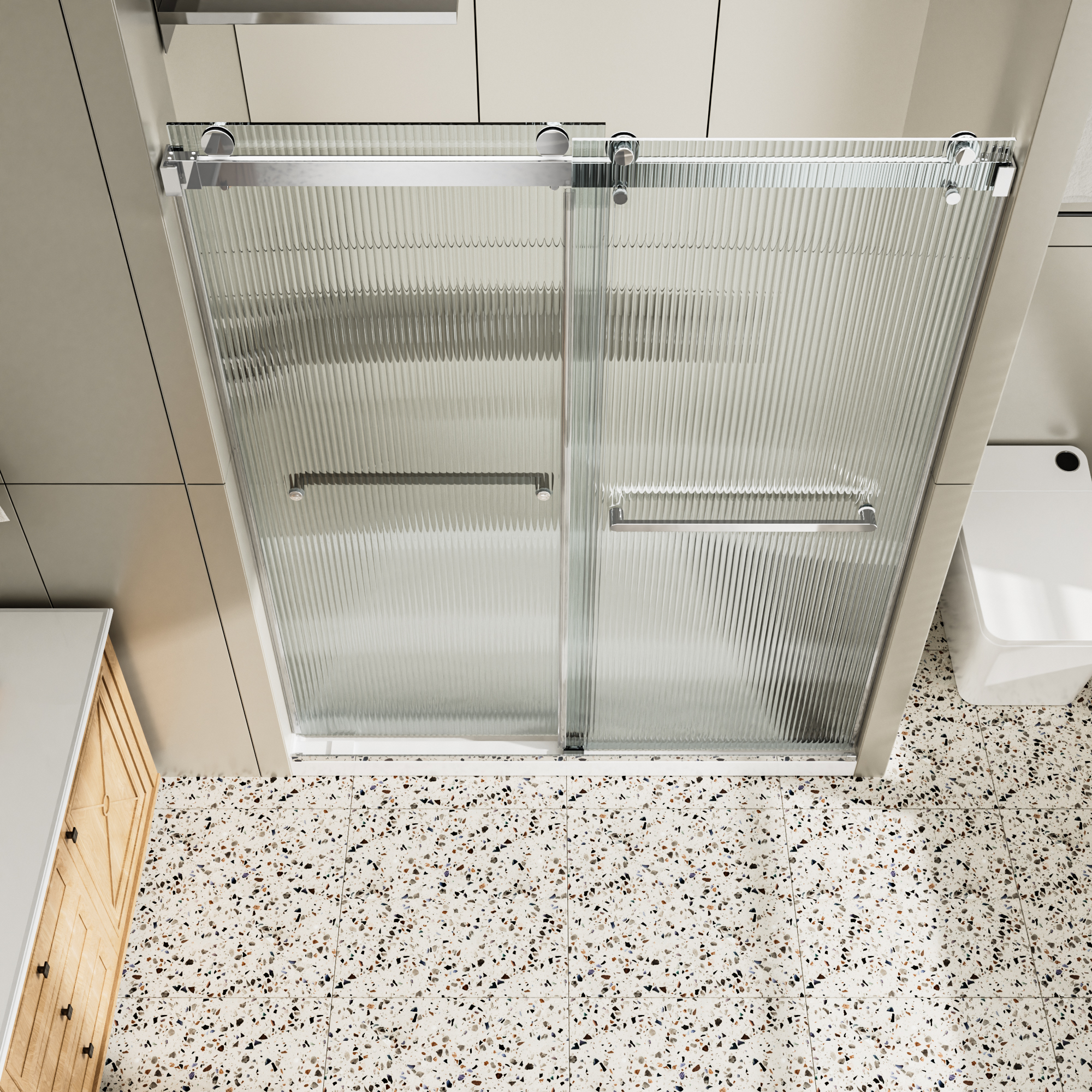 60"x76" Frameless Double Sliding Shower Door with Two Horizontal Towels