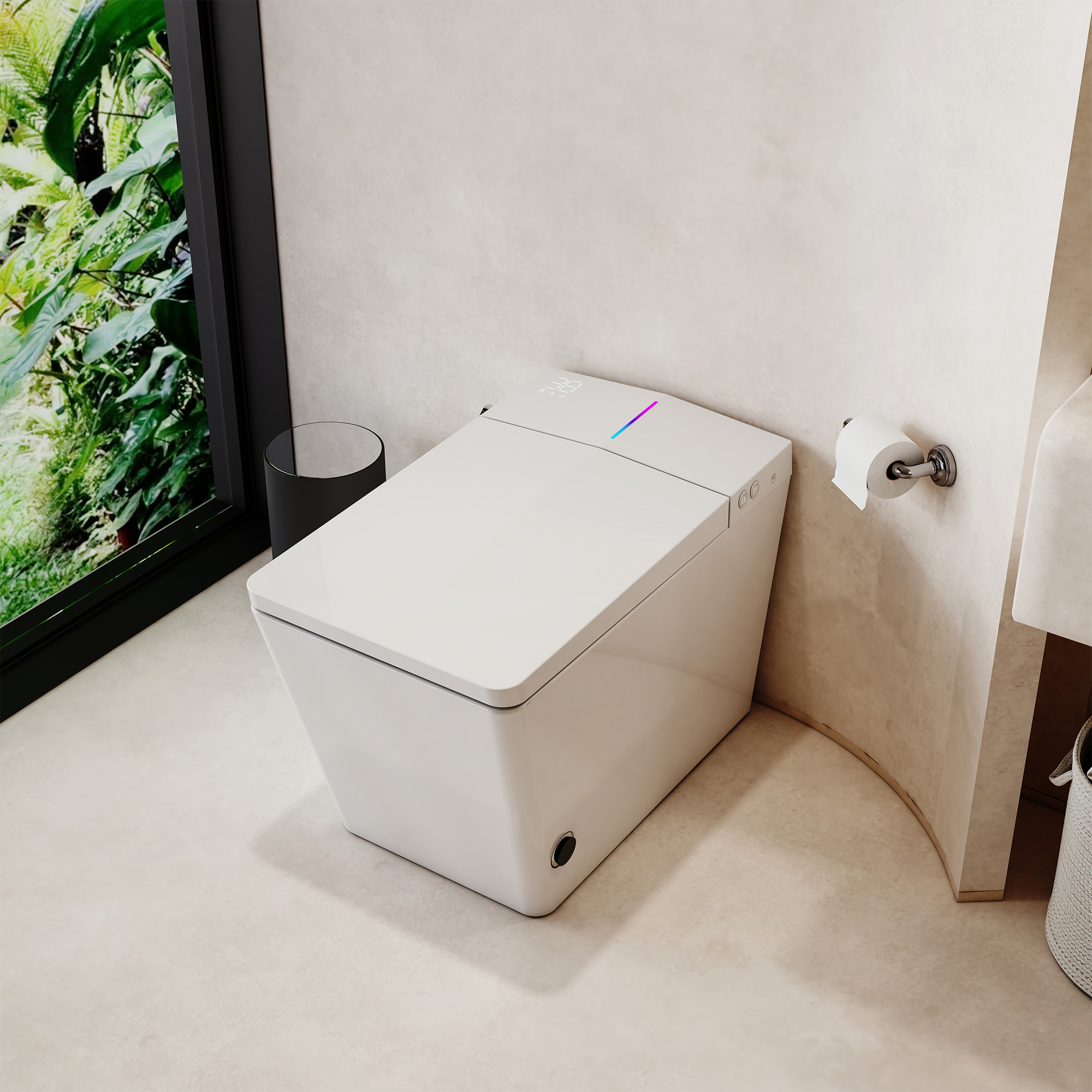 Black & White Smart Built-in Tank Bidet Toilet with Foot-Touch Lid Opening