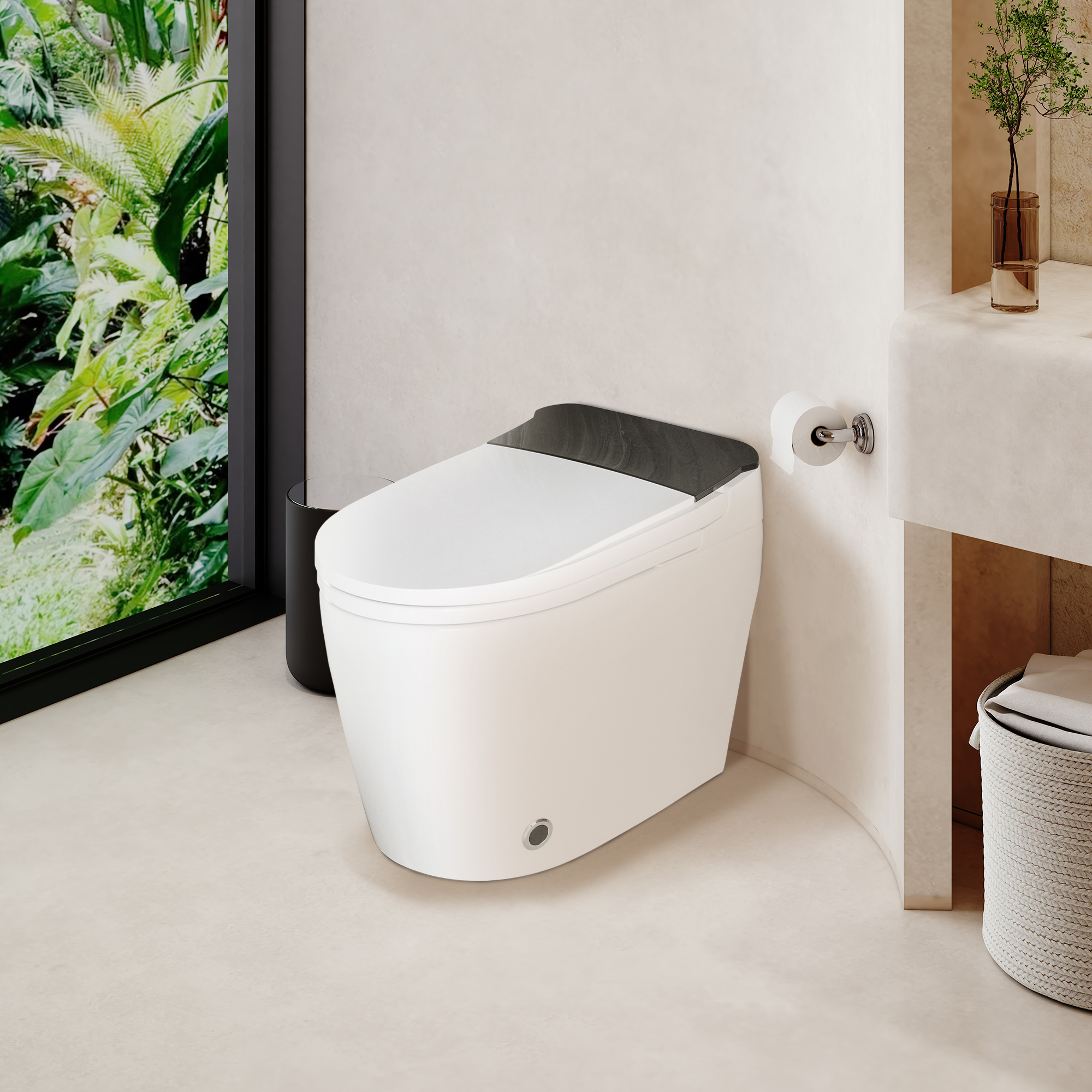 Smart Elongated Toilet with Built-in Heated Bidet Seat & Side Button