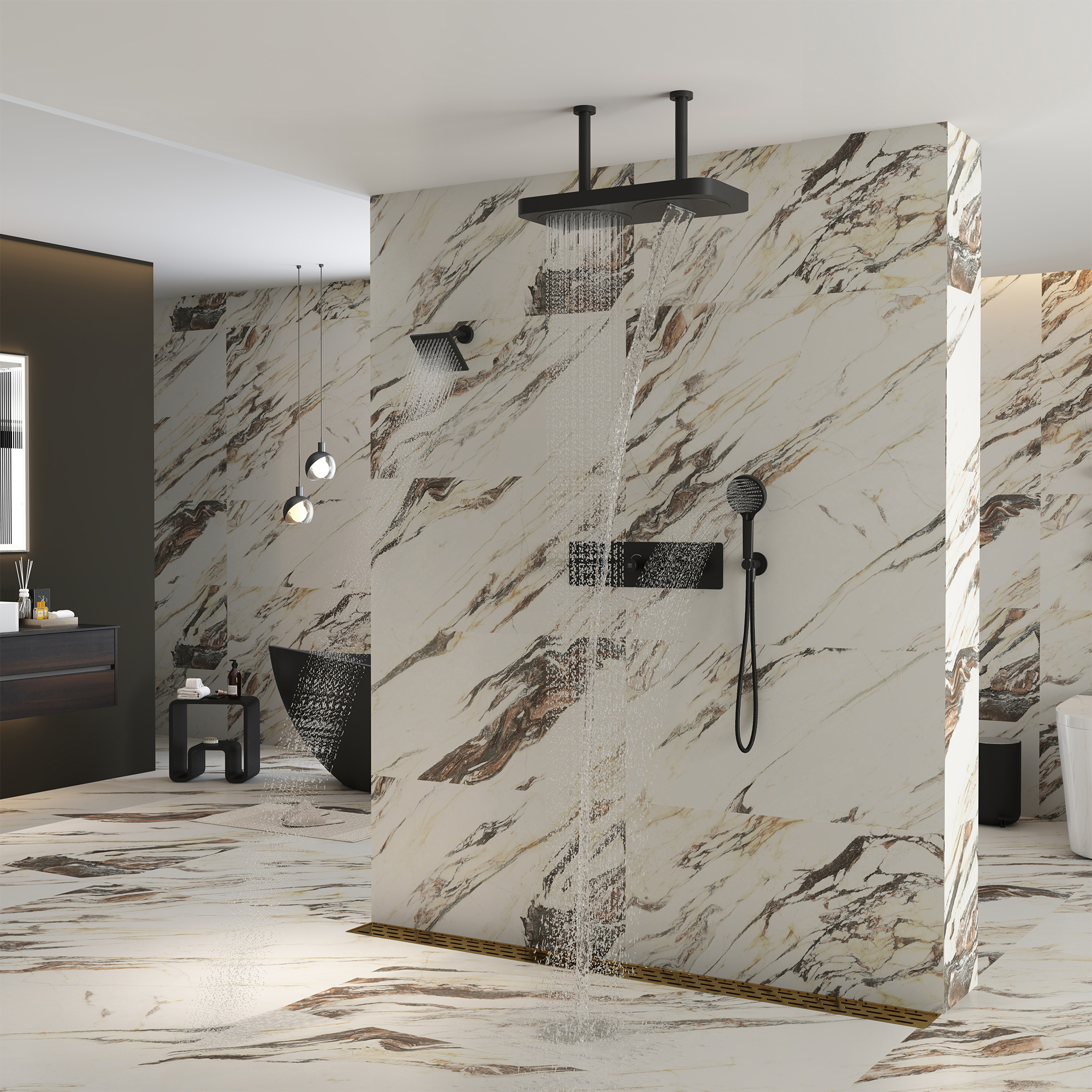 22.56*11.22 inch Ceiling-Mounted 4-Function Thermostatic Dual Shower System with Hand Shower