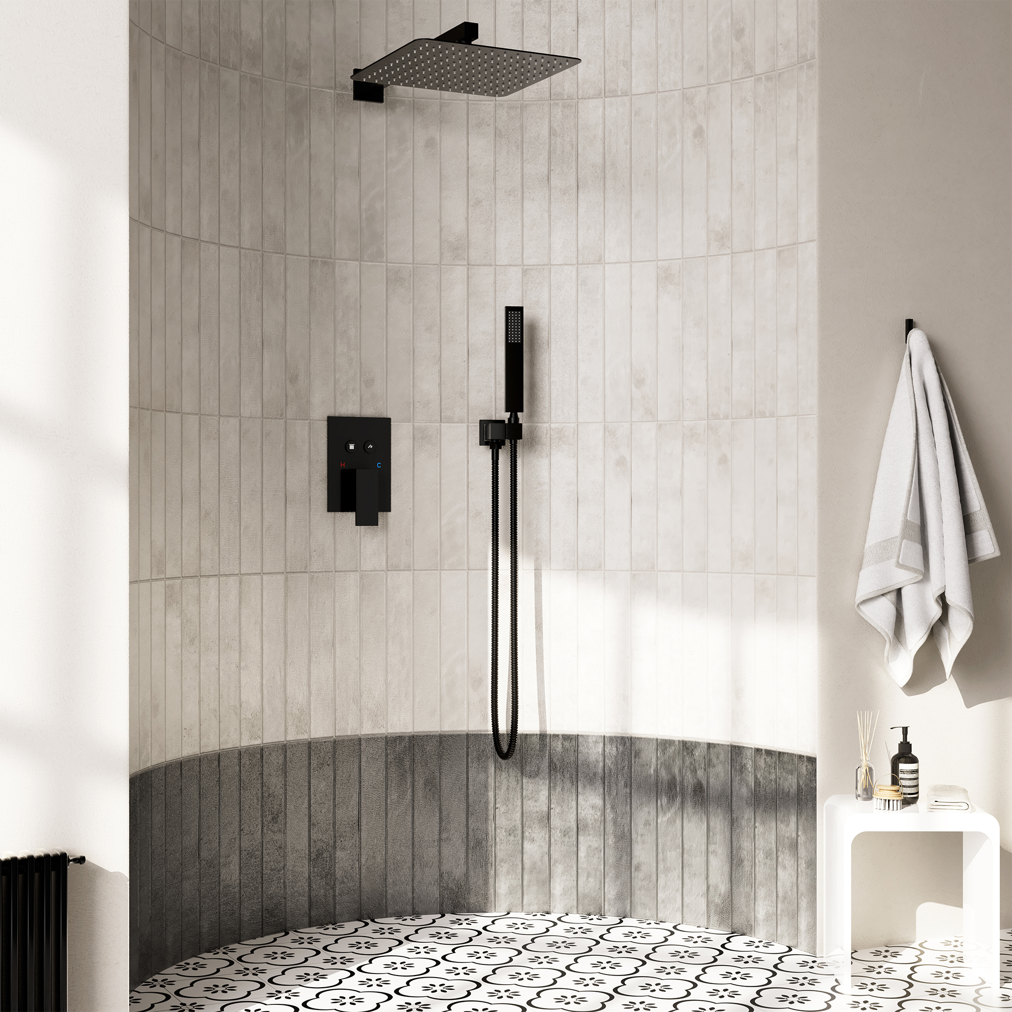12-Inch Rainfall Shower System with Push Button Pressure Balanced Valve
