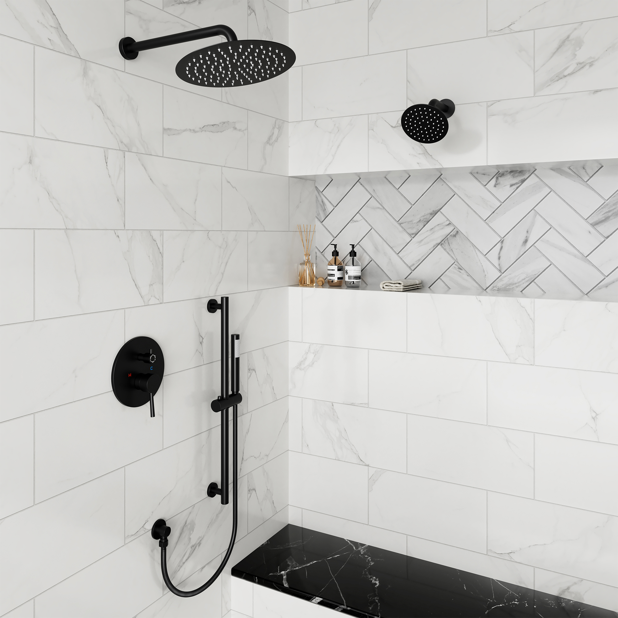 10-inch 3-Function Dual Shower Head System with 6 Position Settings & Slide Bar