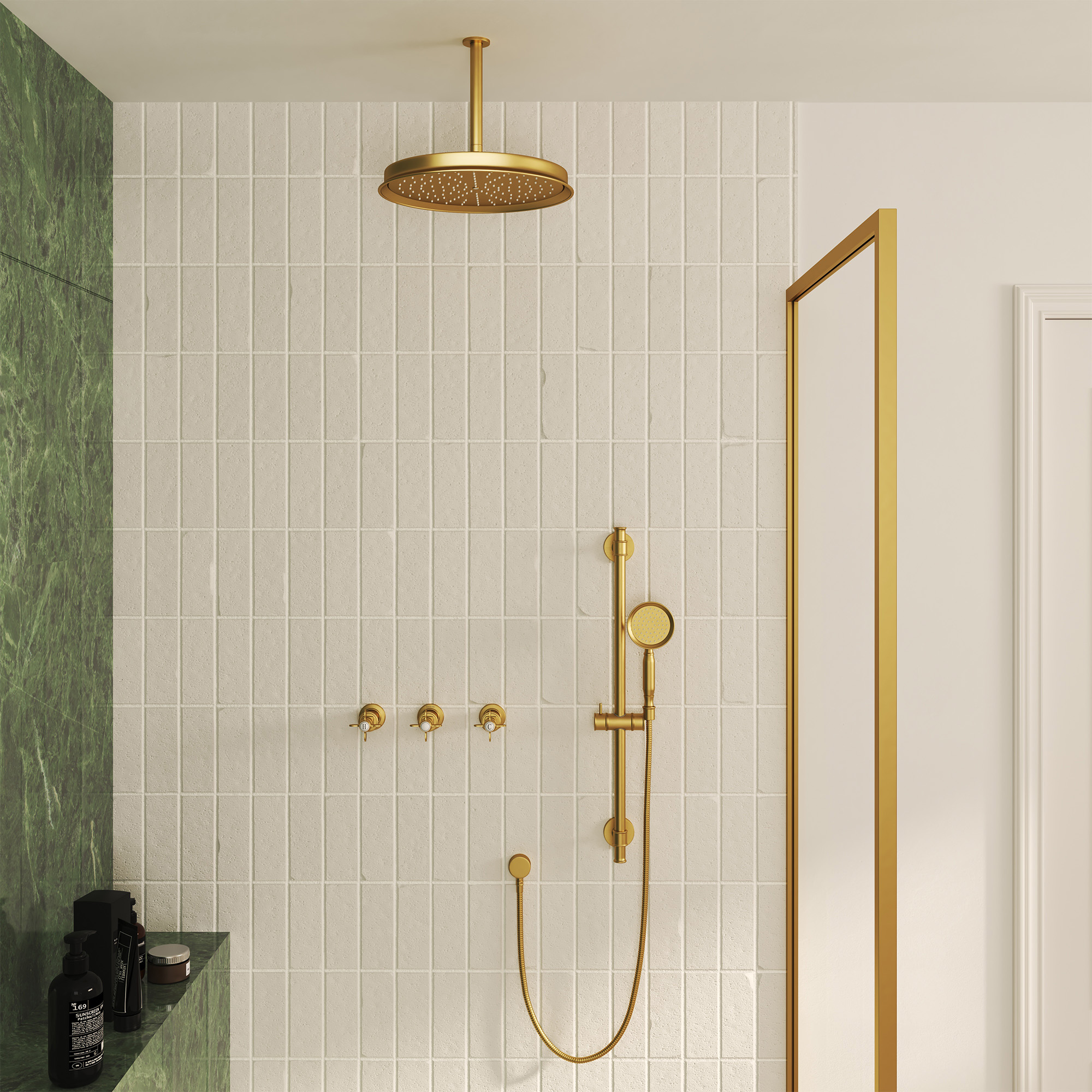 Brushed Gold Manual Shower System with Classic Controls - DANUBE