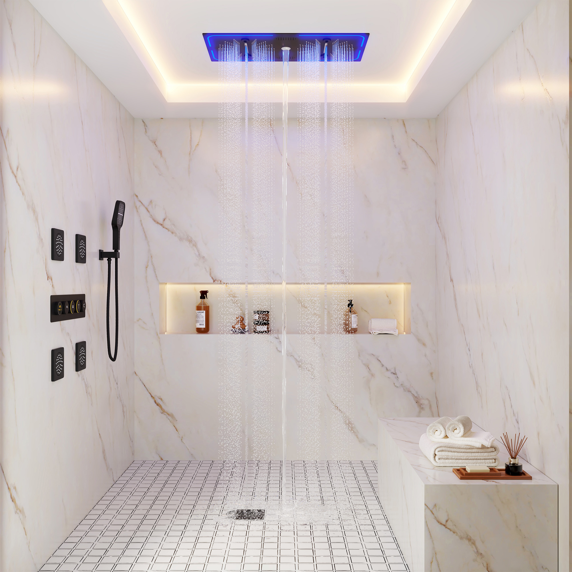 27.55*13.78 inch 4-Function Luxury Digital Shower System with LED & Bluetooth