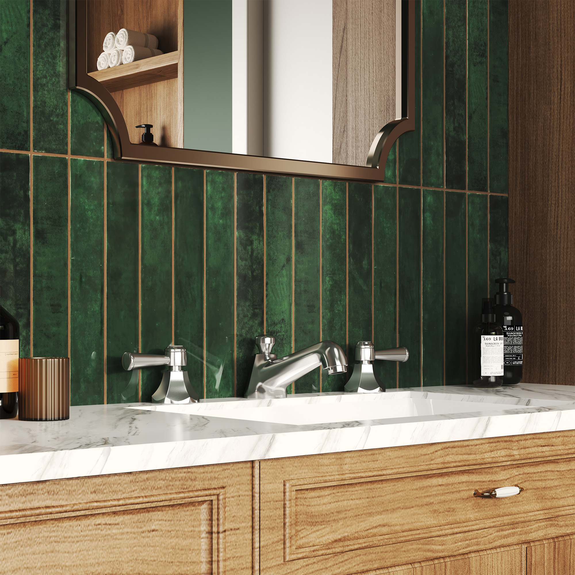 Polished Nickel 3-Hole Widespread Bathroom Faucet - HEXAGON